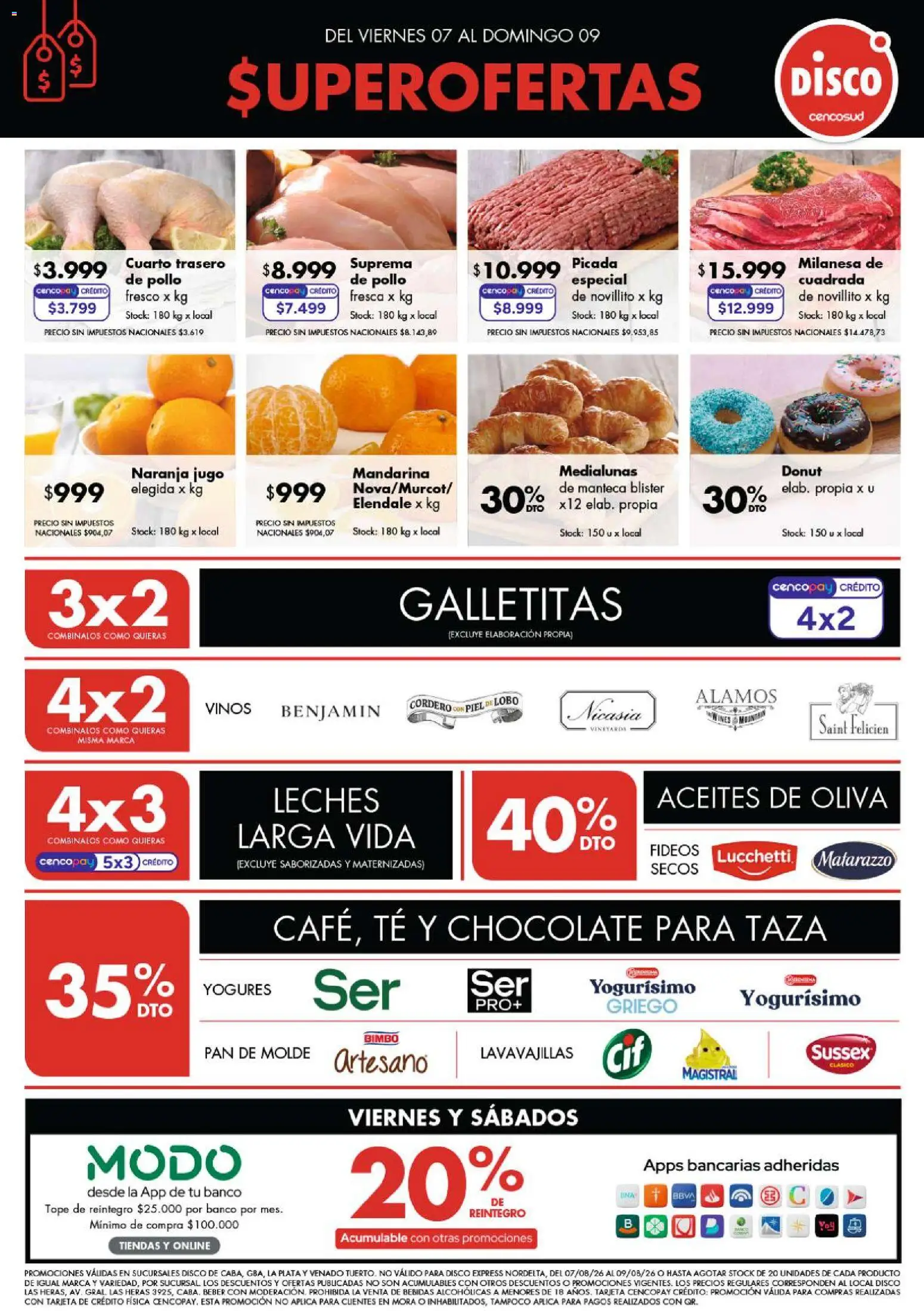 Disco - Ofertas  Bs. As. y Santa Fé │ válido desde el 07/08/2026 | Página: 1 | Productos: Pollo, Cordero, Jugo, Fideos