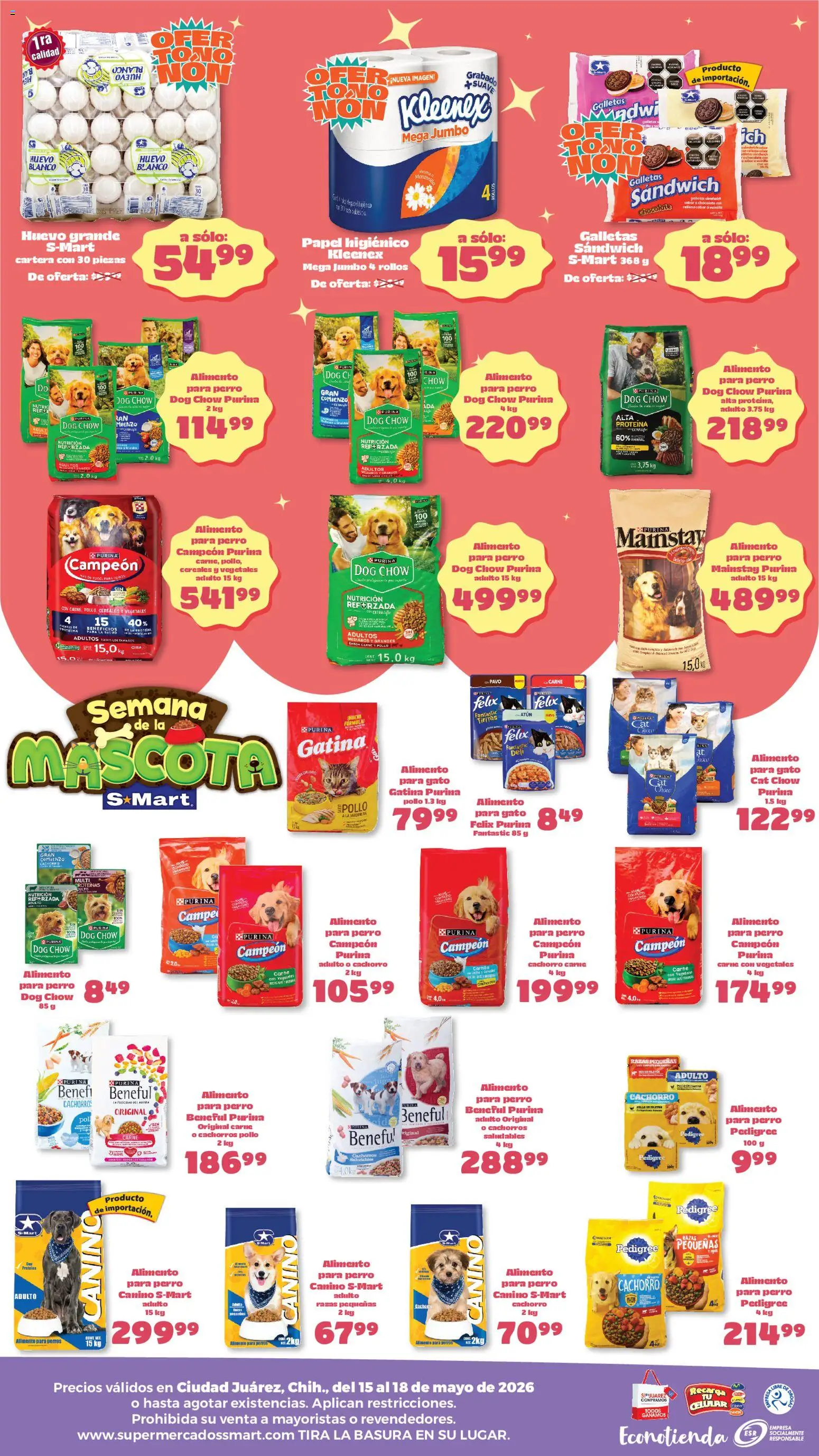 Nuevas ofertas de S-Mart válidas en toda la República Mexicana desde el 15.05.2026. ¡Encuentra las mejores ofertas en S-Mart folleto Ofertas de feria Juárez! | Página: 2 | Productos: Chocolate, Cereales, Galletas, Papel higiénico