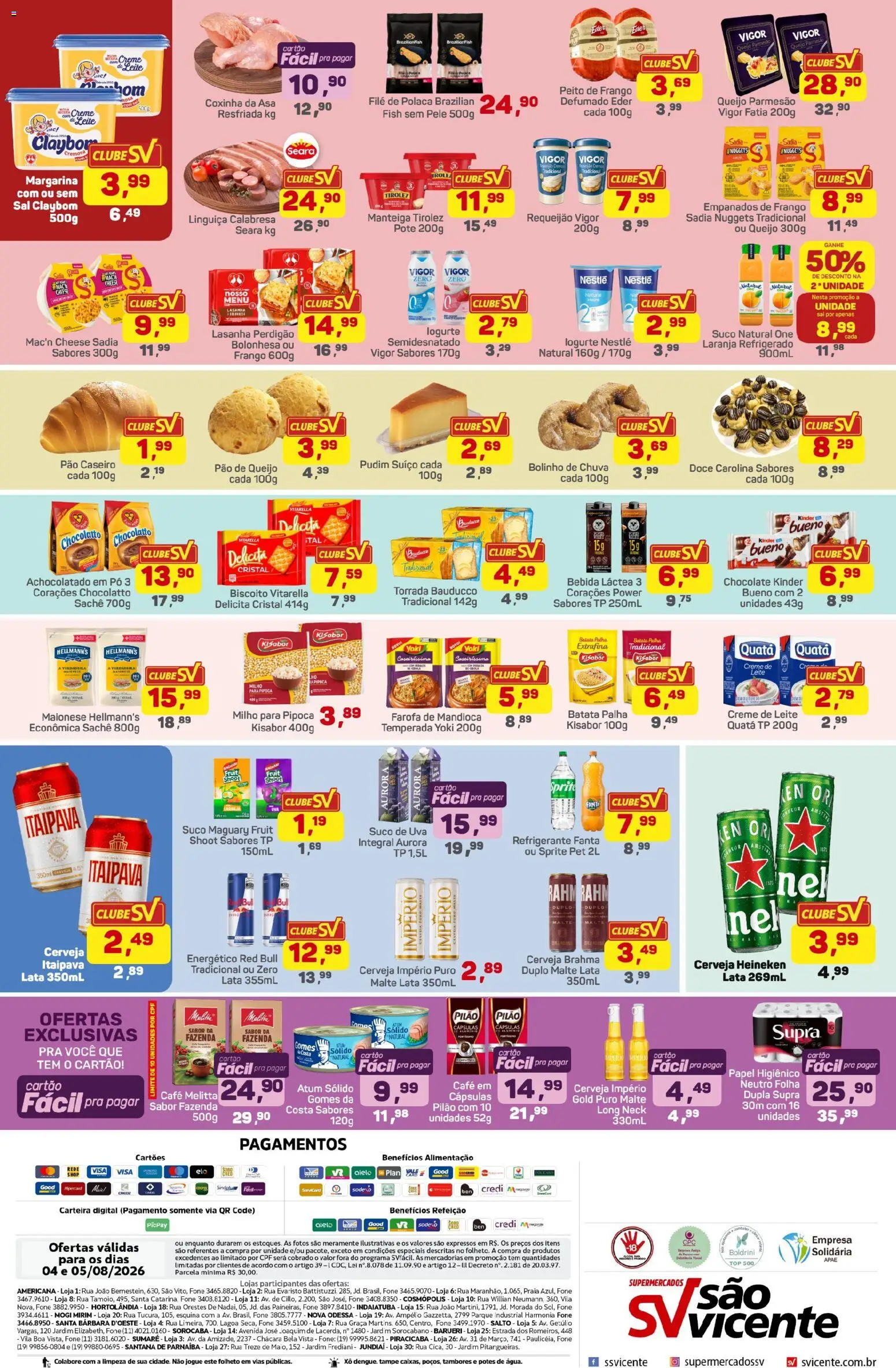 Supermercados São Vicente Folheto - válido de 04/08/2026 | Página: 2 | Produtos: Parmesão, Farofa, Atum, Pão de queijo