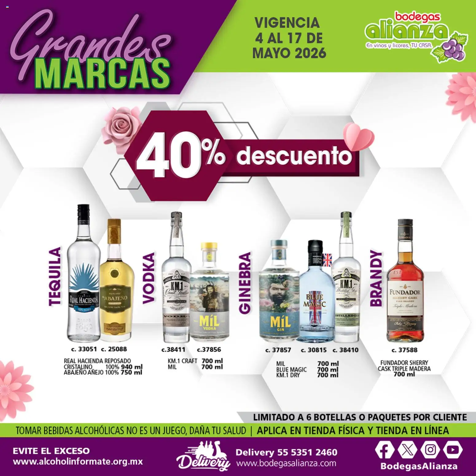 Nuevas ofertas de Bodegas Alianza válidas en toda la República Mexicana desde el 04.05.2026. ¡Encuentra las mejores ofertas en Bodegas Alianza catálogo Grandes Marcas! | Página: 2 | Productos: Ginebra, Tequila, Vodka