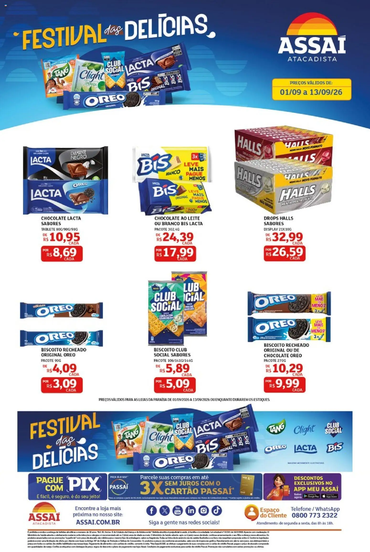 Assaí Atacadista Folheto - válido de 01/09/2026 | Página: 1 | Produtos: Biscoito, Leite, Telefone, Biscoito recheado