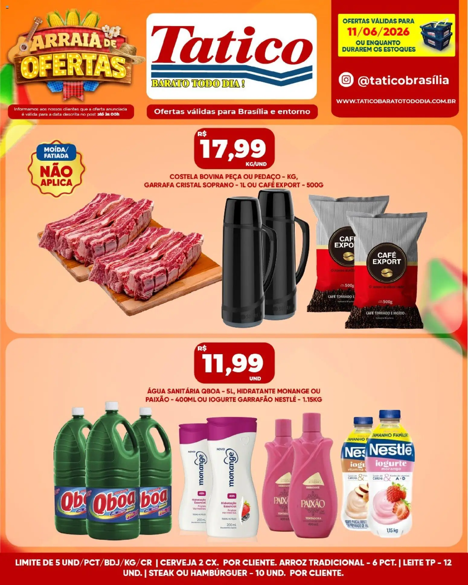 Tatico Folheto - válido de 11.06.2026 | Página: 10 | Produtos: Leite, Arroz, Hambúrguer, Água sanitária