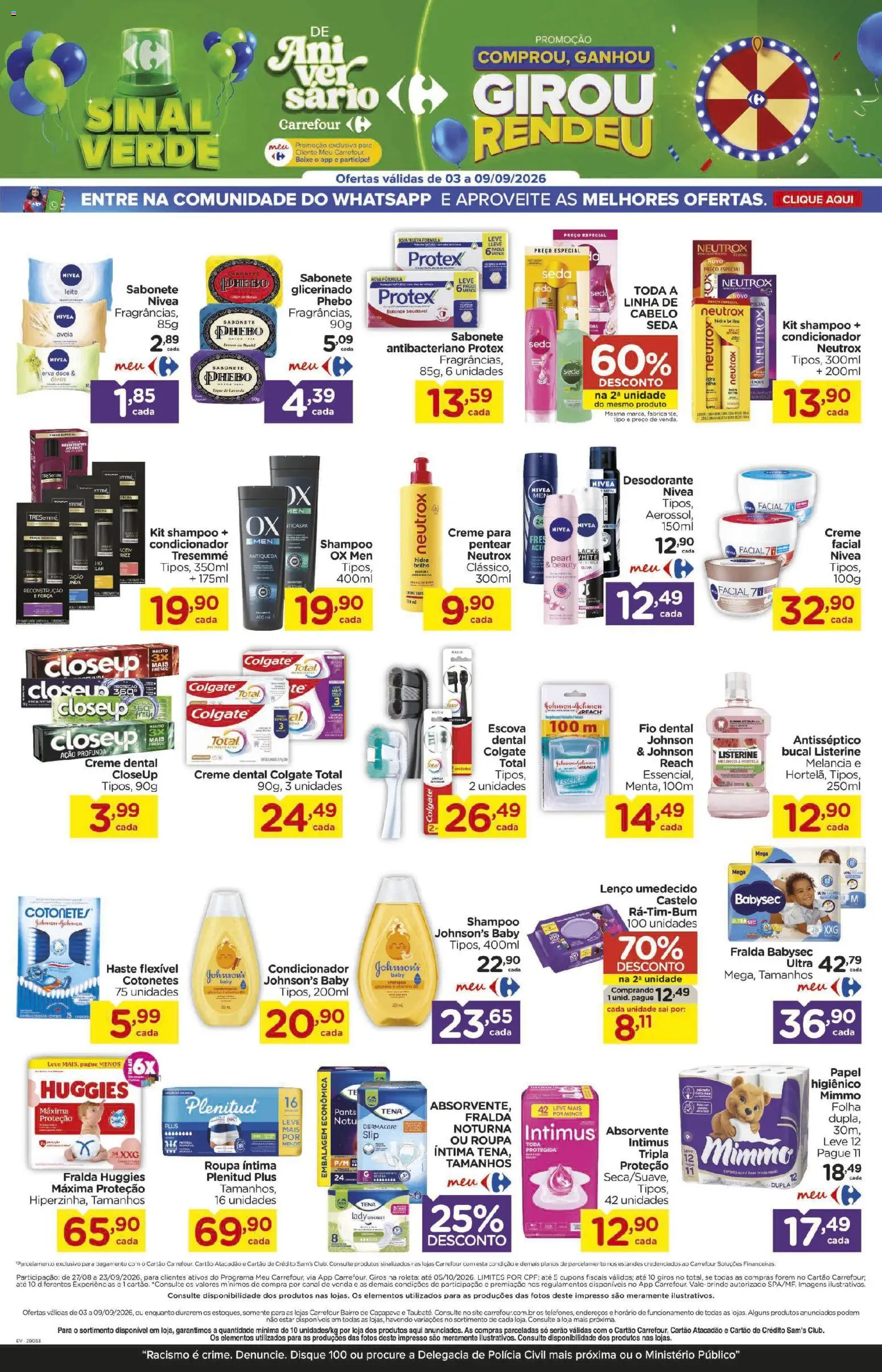 Carrefour Bairro Folheto - válido de 03/09/2026 | Página: 12 | Produtos: Shampoo, Condicionador, Desodorante, Fio dental