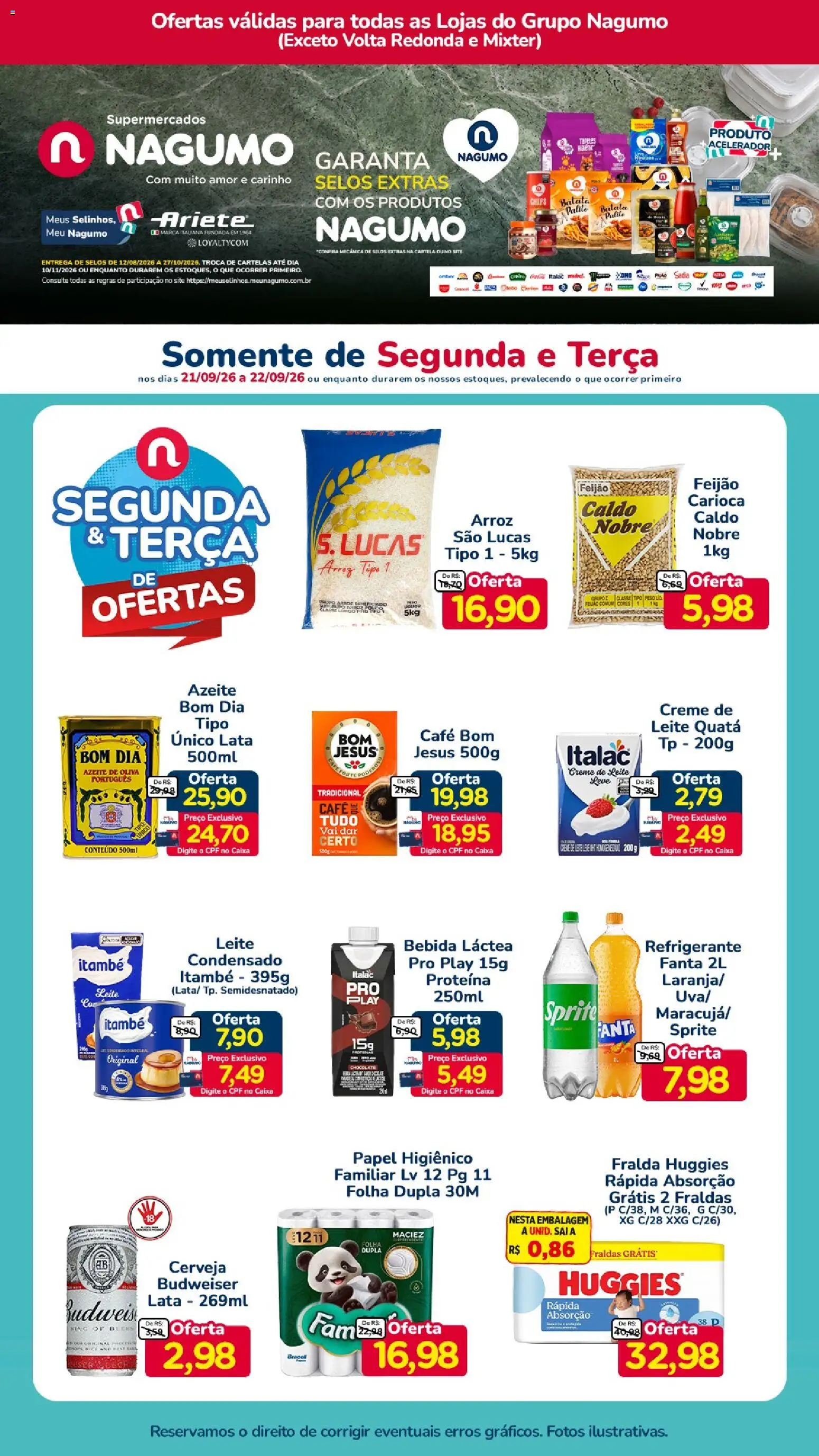 Nagumo Folheto - válido de 21/09/2026 | Página: 1 | Produtos: Feijão, Calça, Creme de leite, Azeite