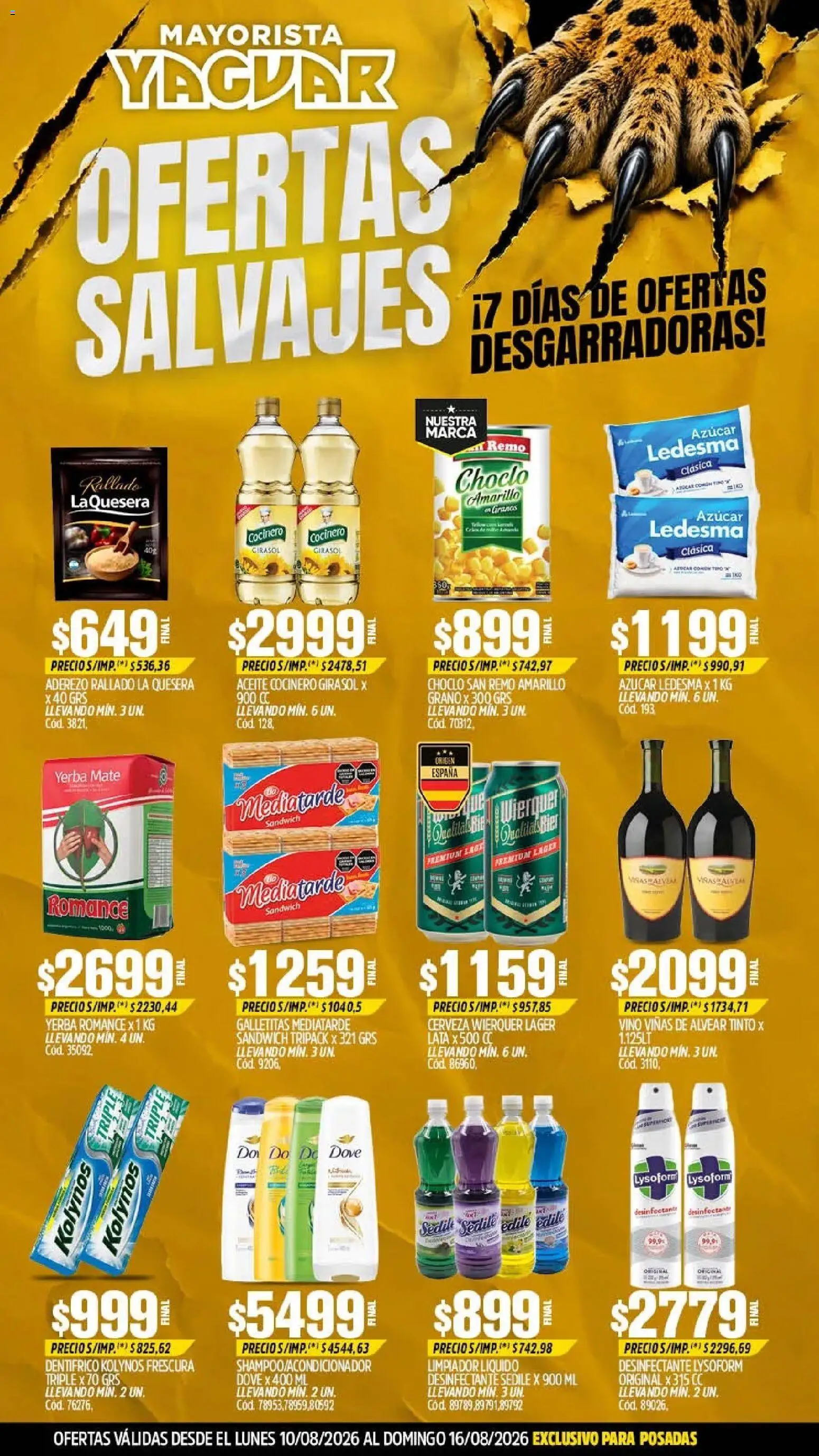 Yaguar - Oferta Semanal Misiones │ válido desde el 10/08/2026 | Página: 1 | Productos: Mate, Galletitas, Aceite, Vino