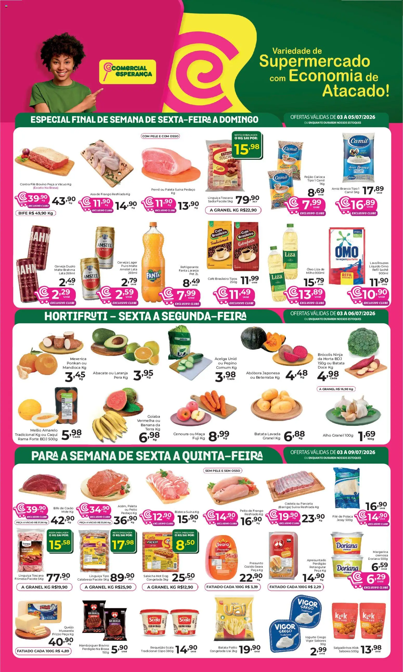 Comercial Esperança Folheto - válido de 03/07/2026 | Página: 1 | Produtos: Pera, Beterraba, Fanta, Hambúrguer