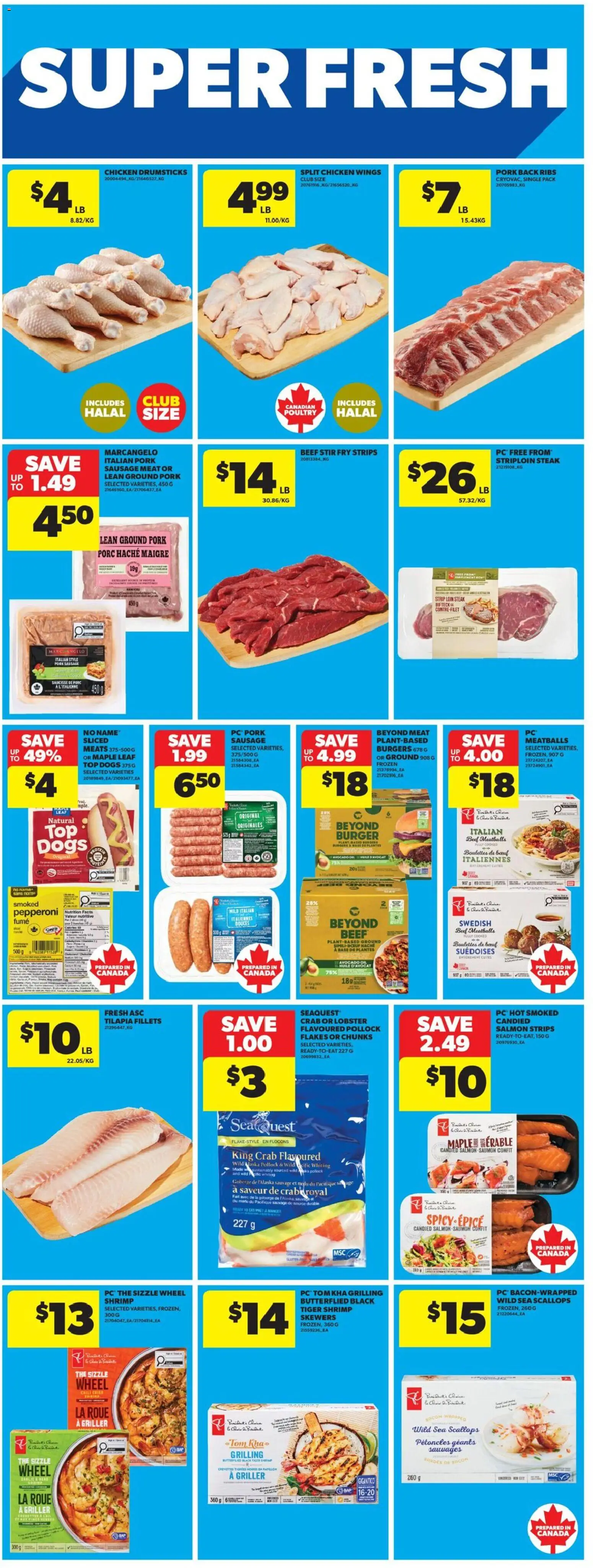 Real Canadian Superstore flyer valid from Aug 27, 2026 | Page: 19 | Products: Drumsticks, Salmon, Tilapia, Meat