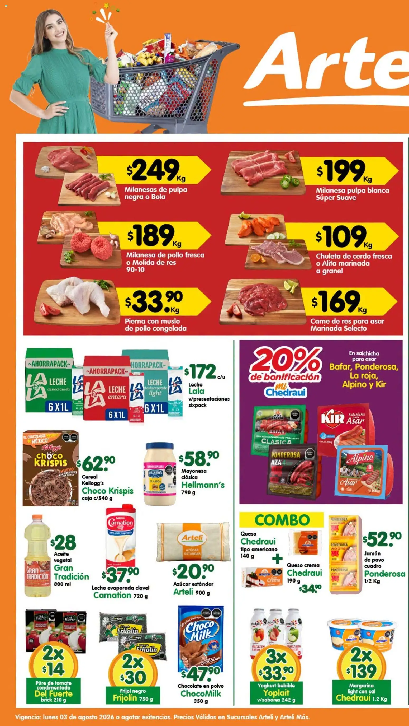 Nuevas ofertas de Arteli válidas en toda la República Mexicana desde el 03/08/2026. ¡Encuentra las mejores ofertas en Arteli folleto Tuxpan! | Página: 1 | Productos: Cuadro, Leche, Res, Margarina