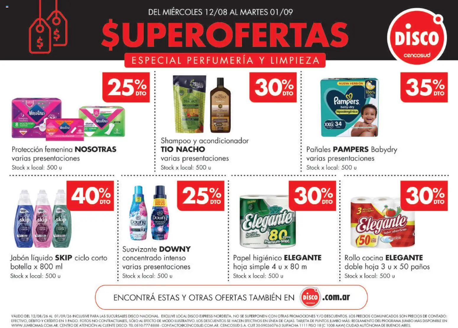 Disco - Especial Perfumería y Limpieza │ válido desde el 14/08/2026 | Página: 1 | Productos: Botella, Acondicionador, Suavizante, Pañales