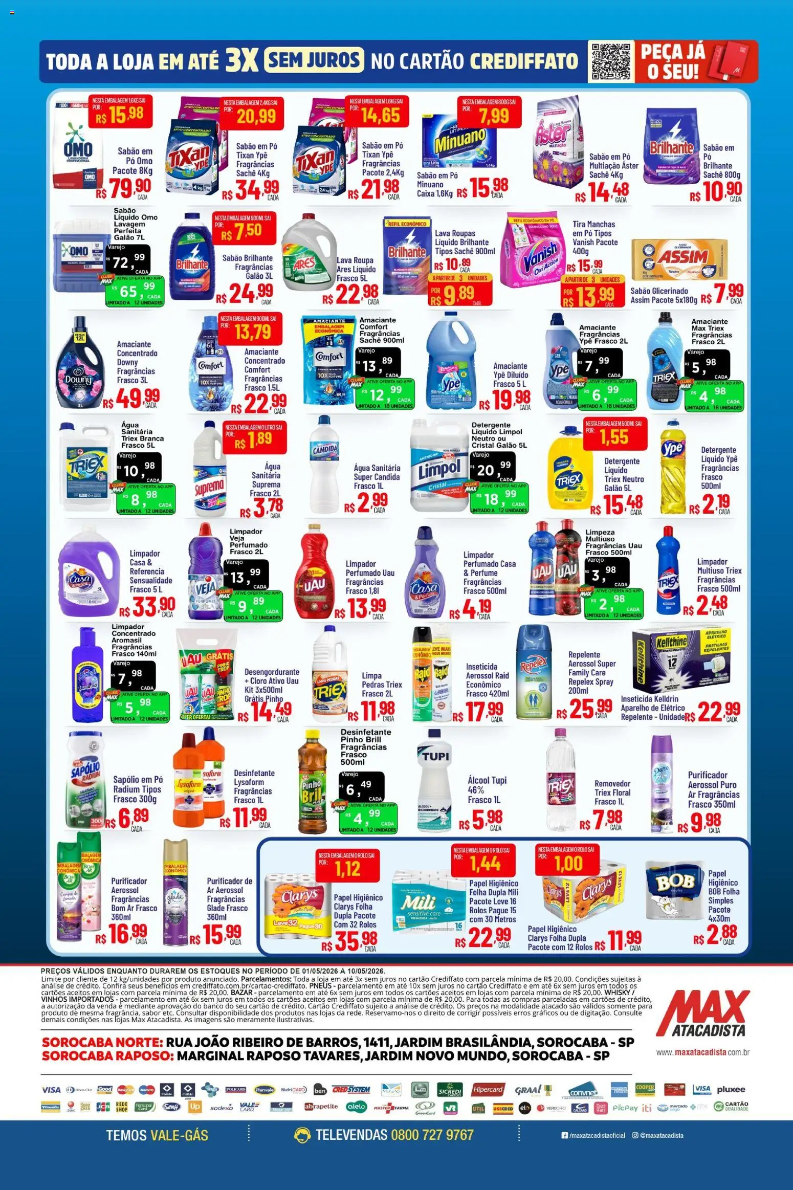 Max Atacadista Folheto - válido de 01.05.2026 | Página: 8 | Produtos: Sabão, Purificador, Perfumes, Sabão em pó omo