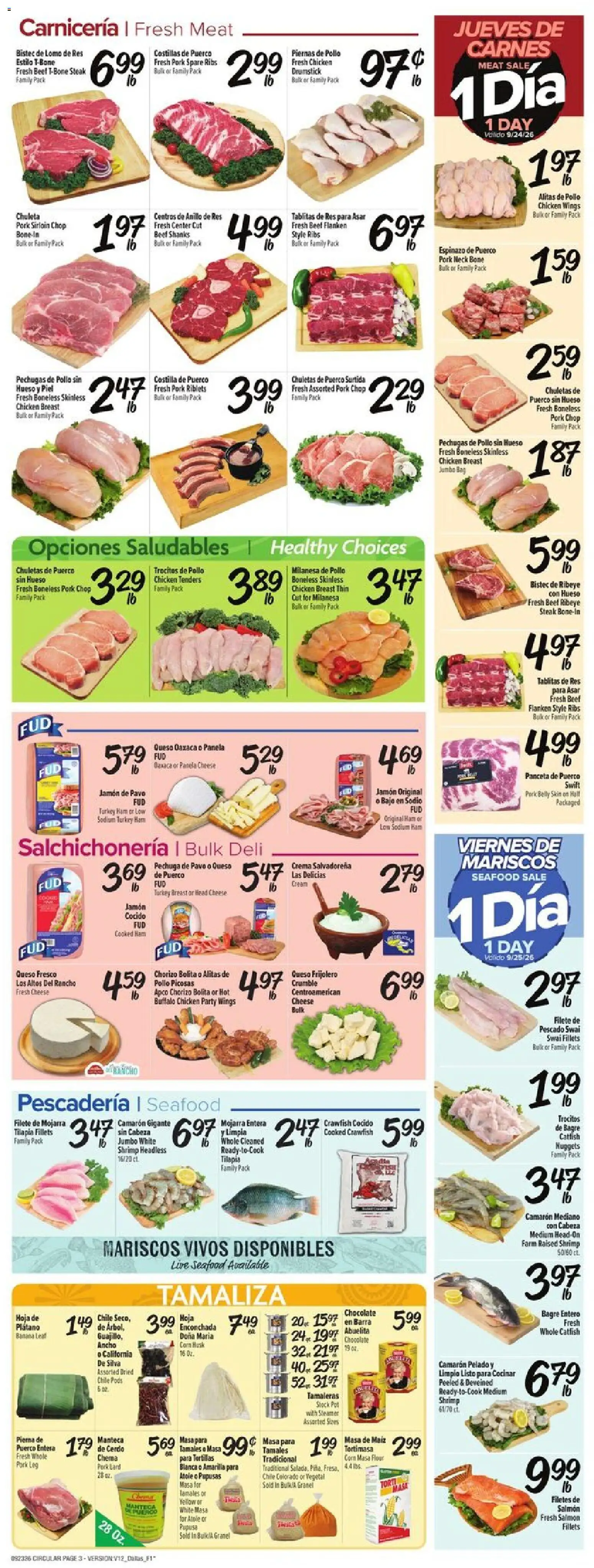 Fiesta Mart Weekly Ad - valid from 09/23/2026 | Page: 3 | Products: Pork neck, Ham, Chicken meat, Beef