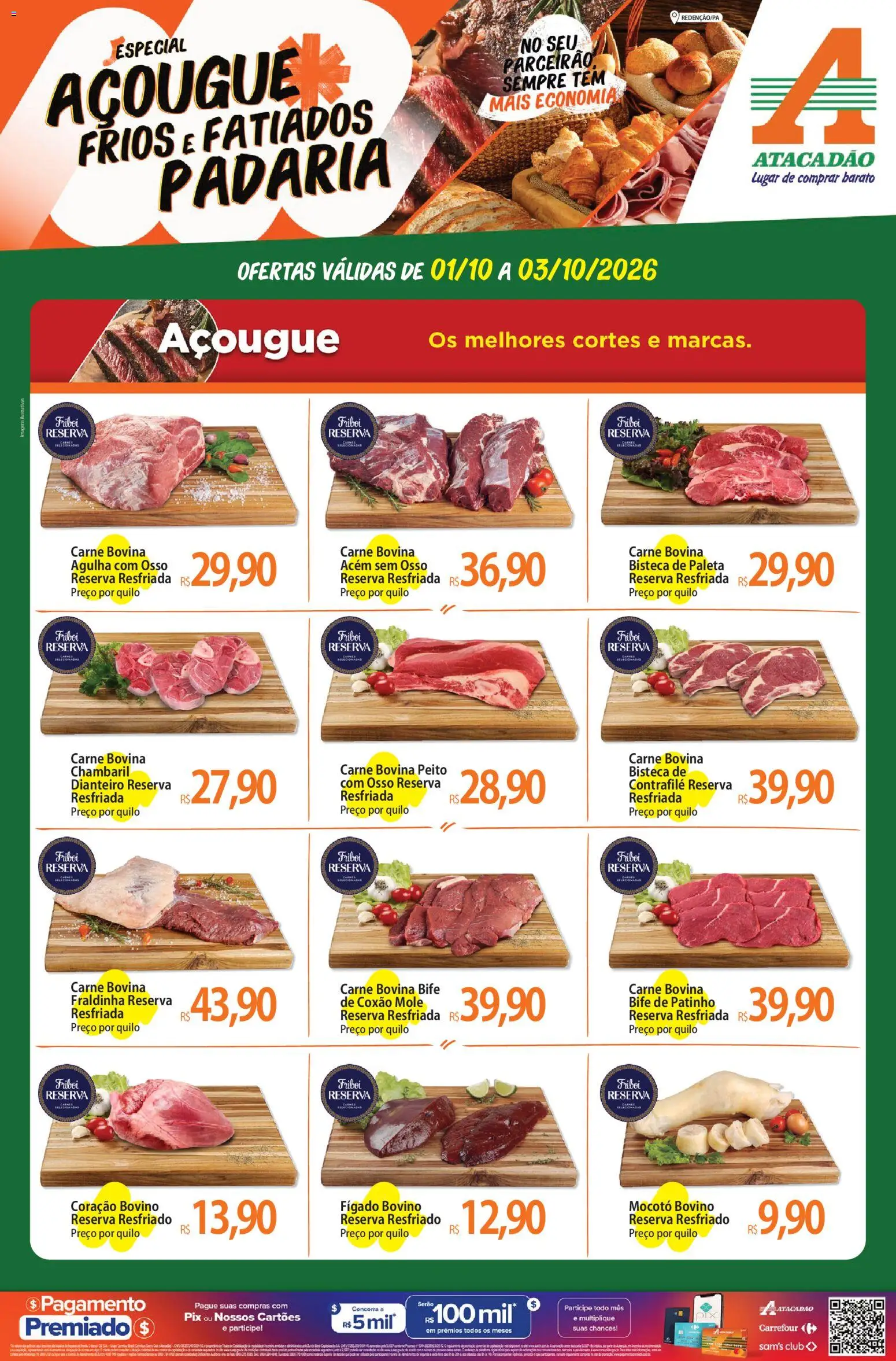 Atacadão Folheto - válido de 01/10/2026 | Página: 1 | Produtos: Coxão mole, Acém, Carne, Fígado