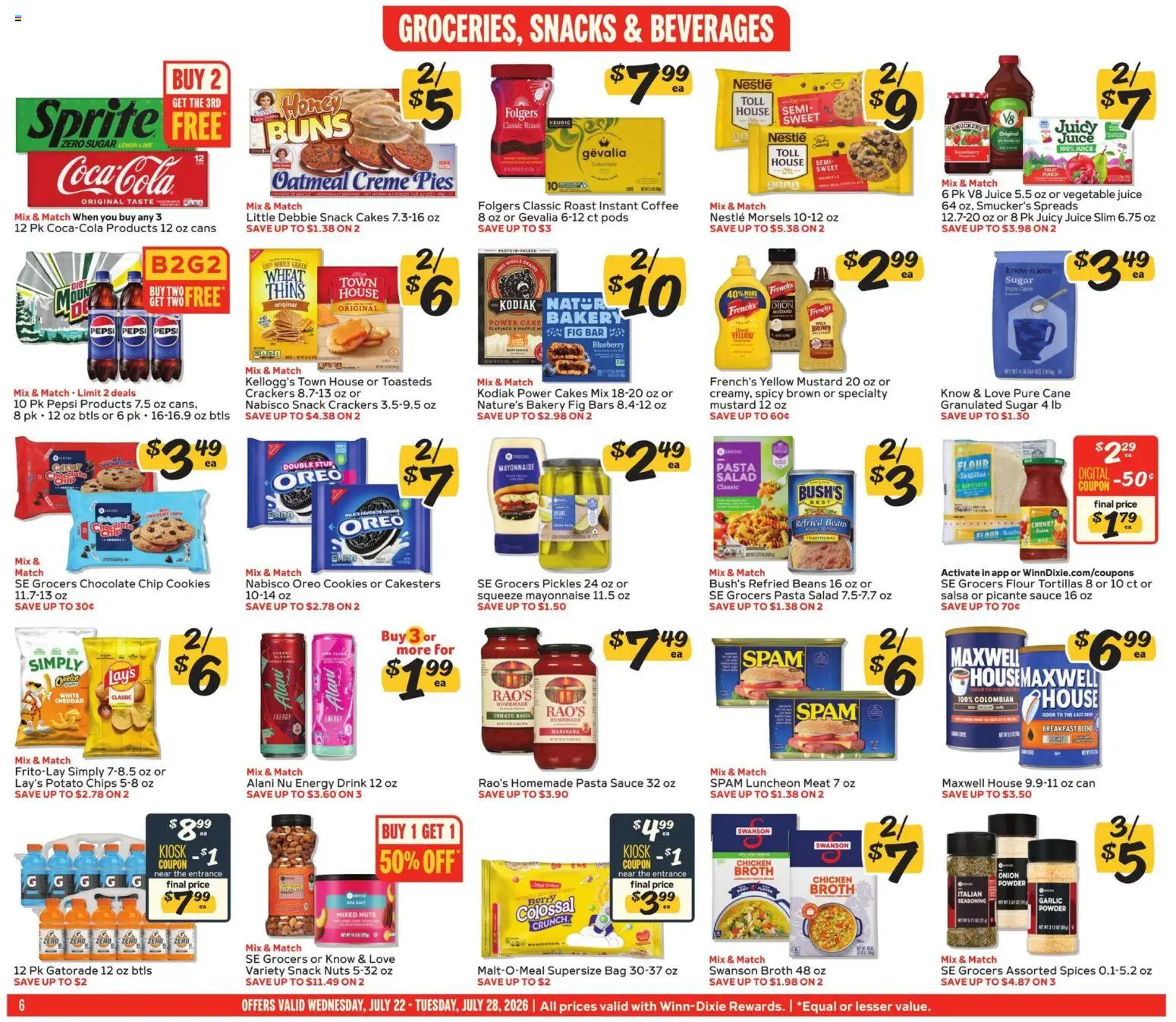 Winn Dixie Weekly Ad - valid from 07/22/2026 | Page: 6 | Products: Chocolate, Juice, Mayonnaise, Sauce