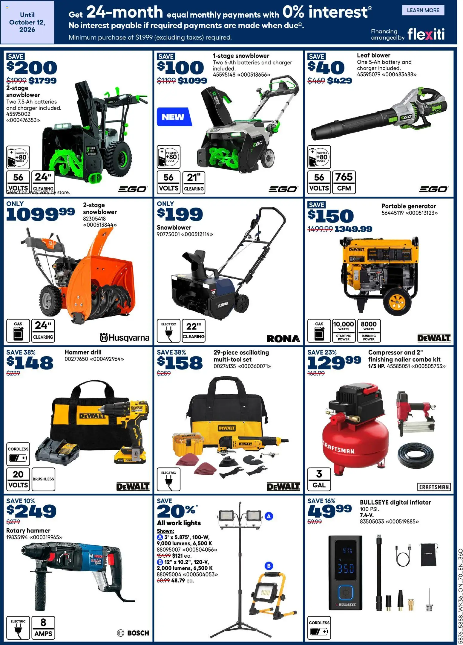 Rona flyer valid from Oct 1, 2026 | Page: 8 | Products: Compressor, Tools, Batteries, Battery
