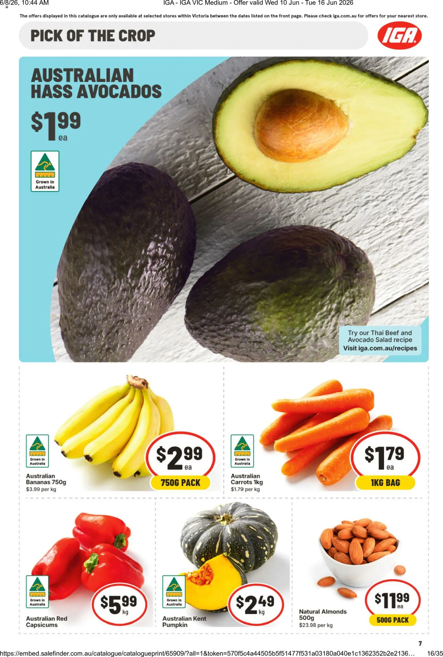 IGA catalogue - valid from 10.06.2026 | Page: 8 | Products: Bananas, Beef, Salad, Avocado
