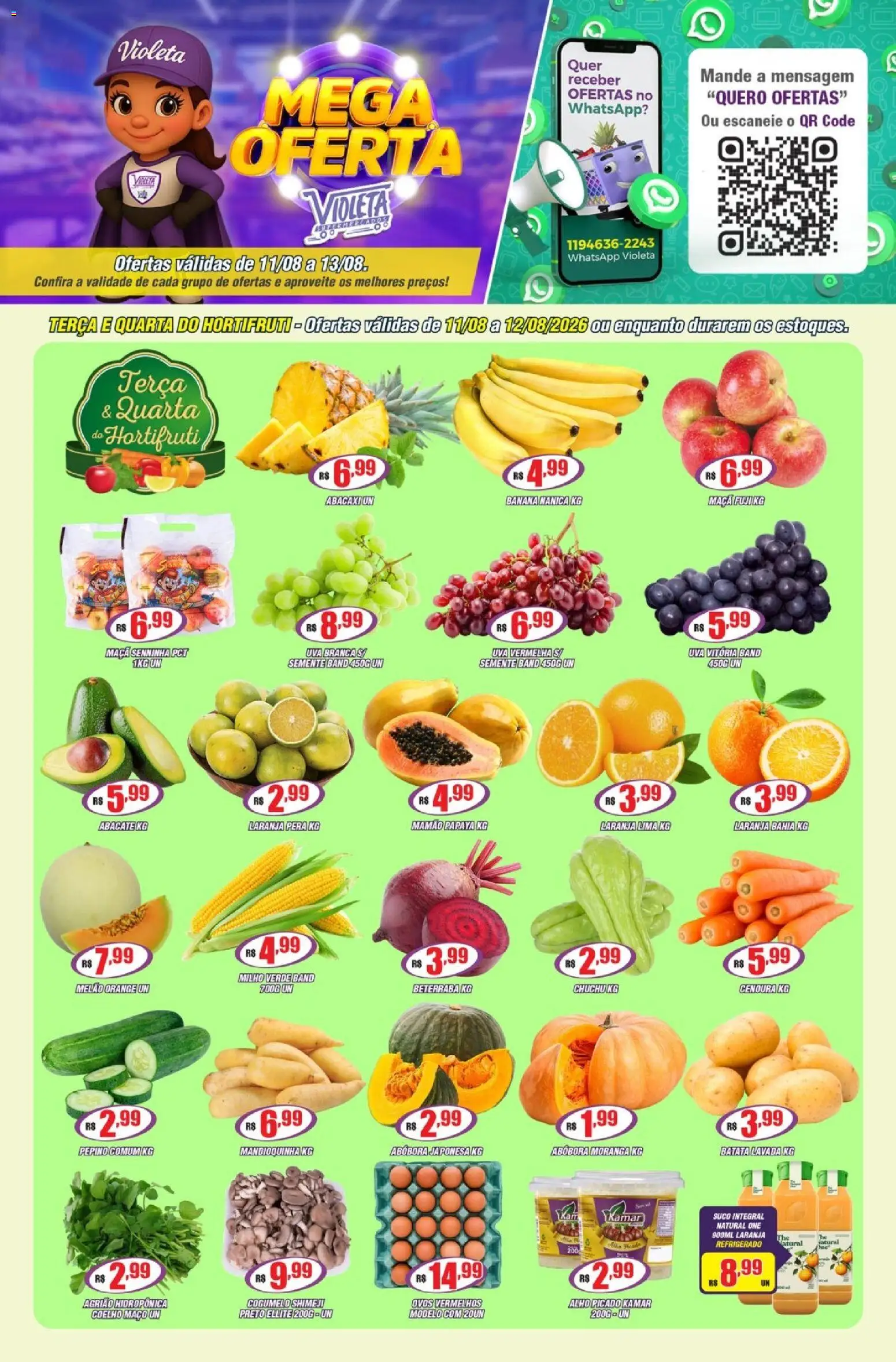 Violeta Supermercados Folheto - válido de 11/08/2026 | Página: 1 | Produtos: Mandioquinha, Milho verde, Uva, Abacate
