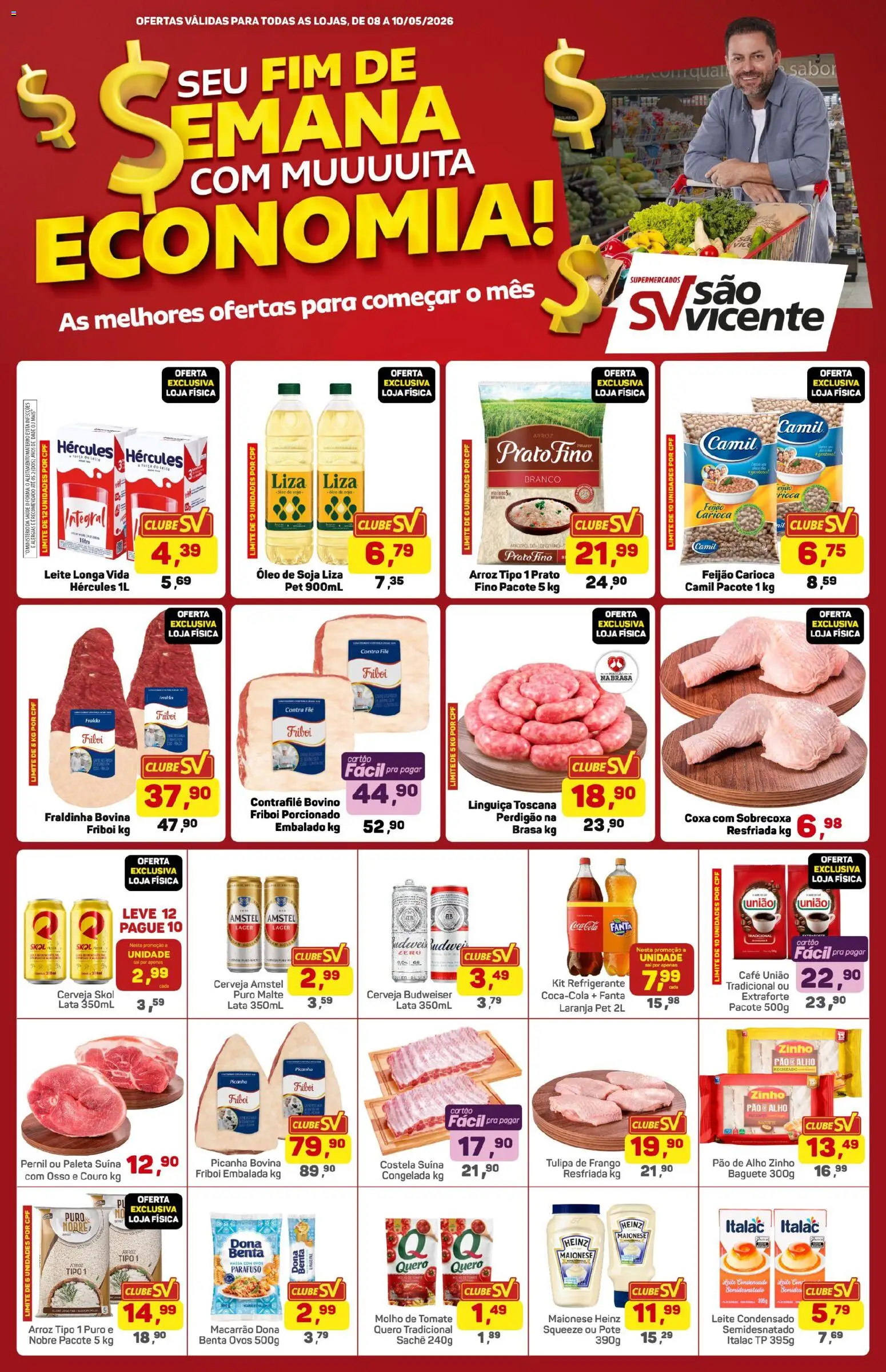 Supermercados São Vicente Folheto - válido de 08.05.2026 | Página: 1 | Produtos: Pernil, Pão, Café, Macarrão