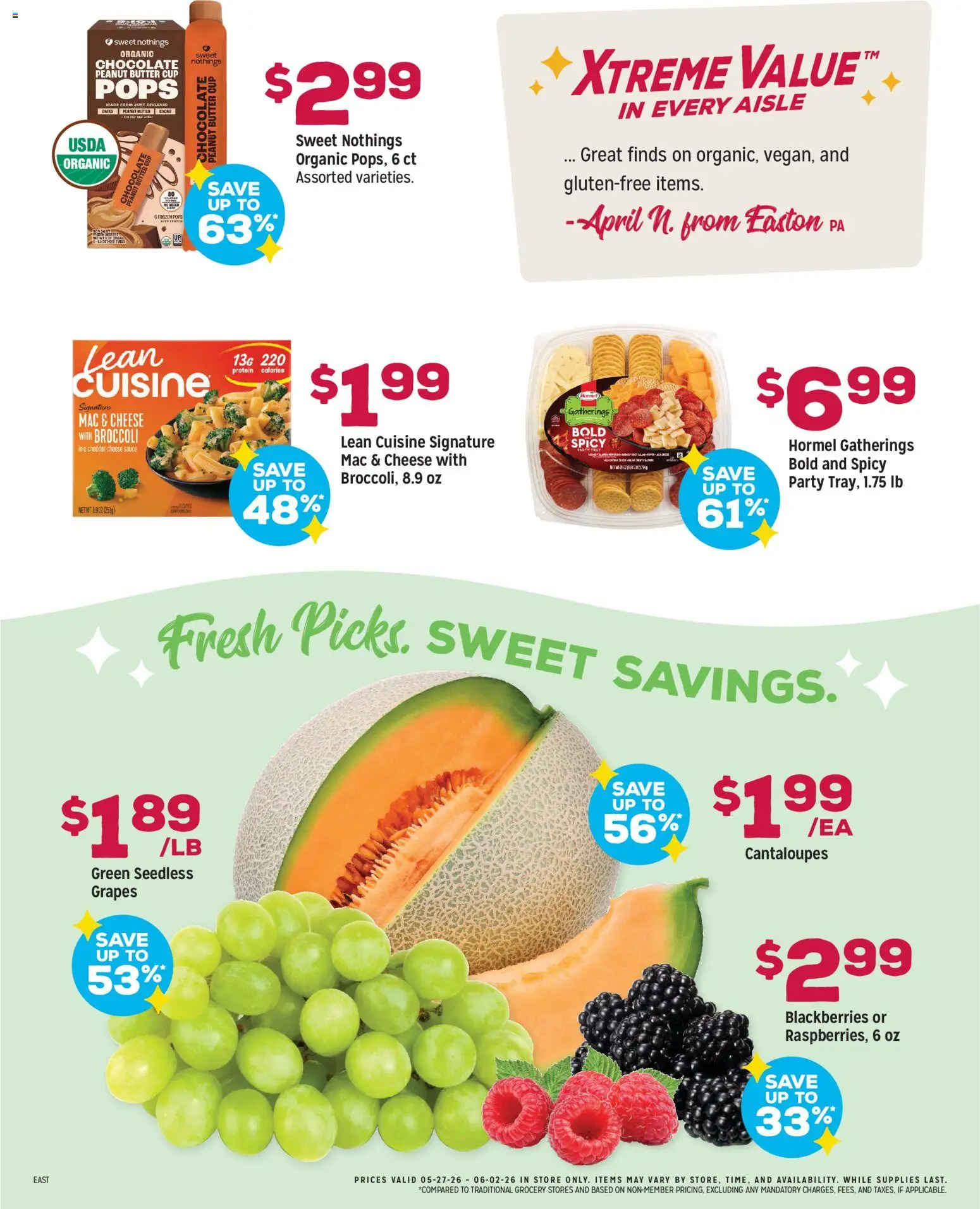 Grocery Outlet Weekly Ad - NJ - valid from 27.05.2026 | Page: 2 | Products: Cantaloupes, Chocolate, Sauce, Grapes