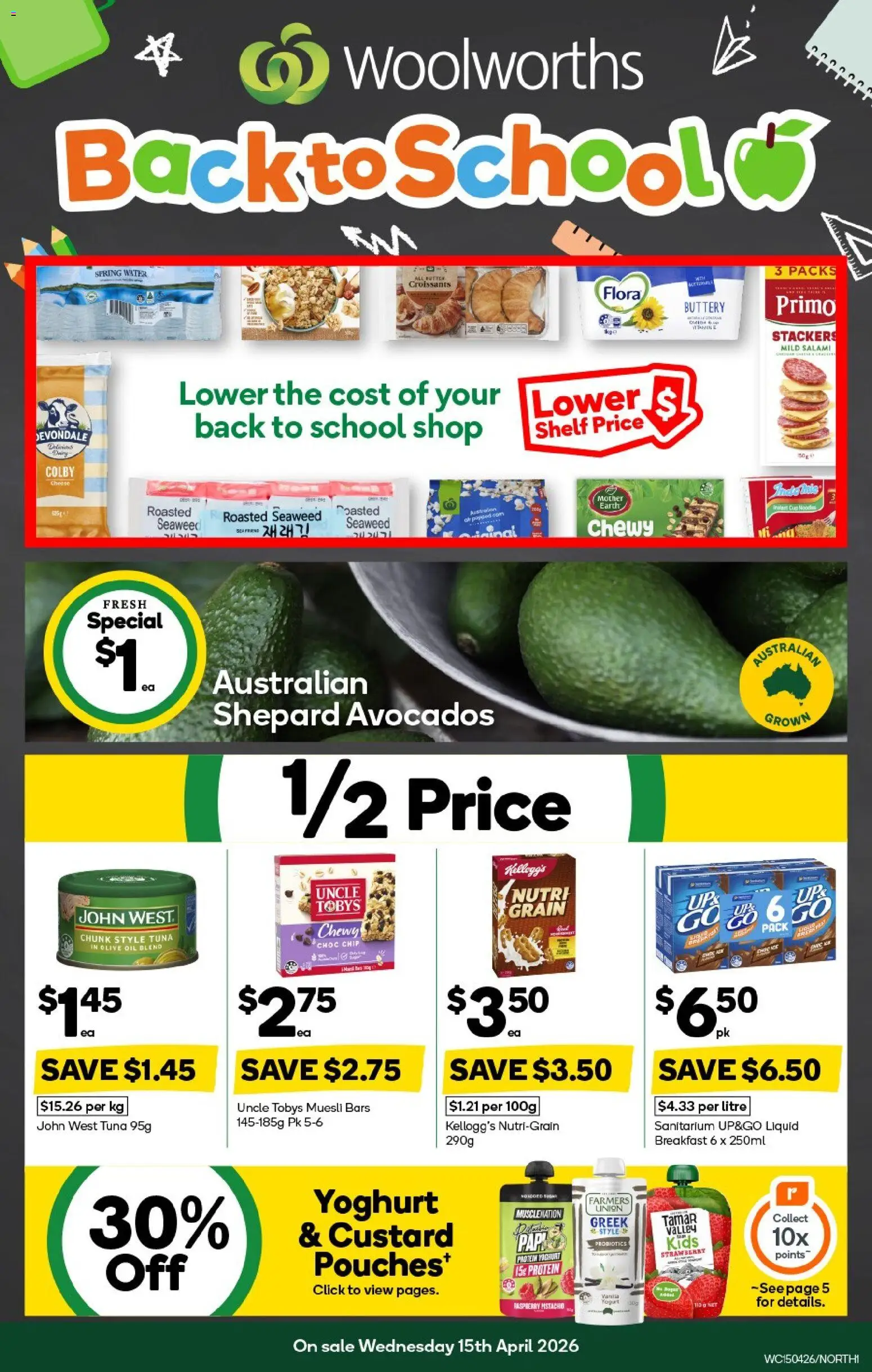 Woolworths catalogue - valid from 15.04.2026 | Page: 1 | Products: Shelf, Cheese, Yoghurt, Raspberry