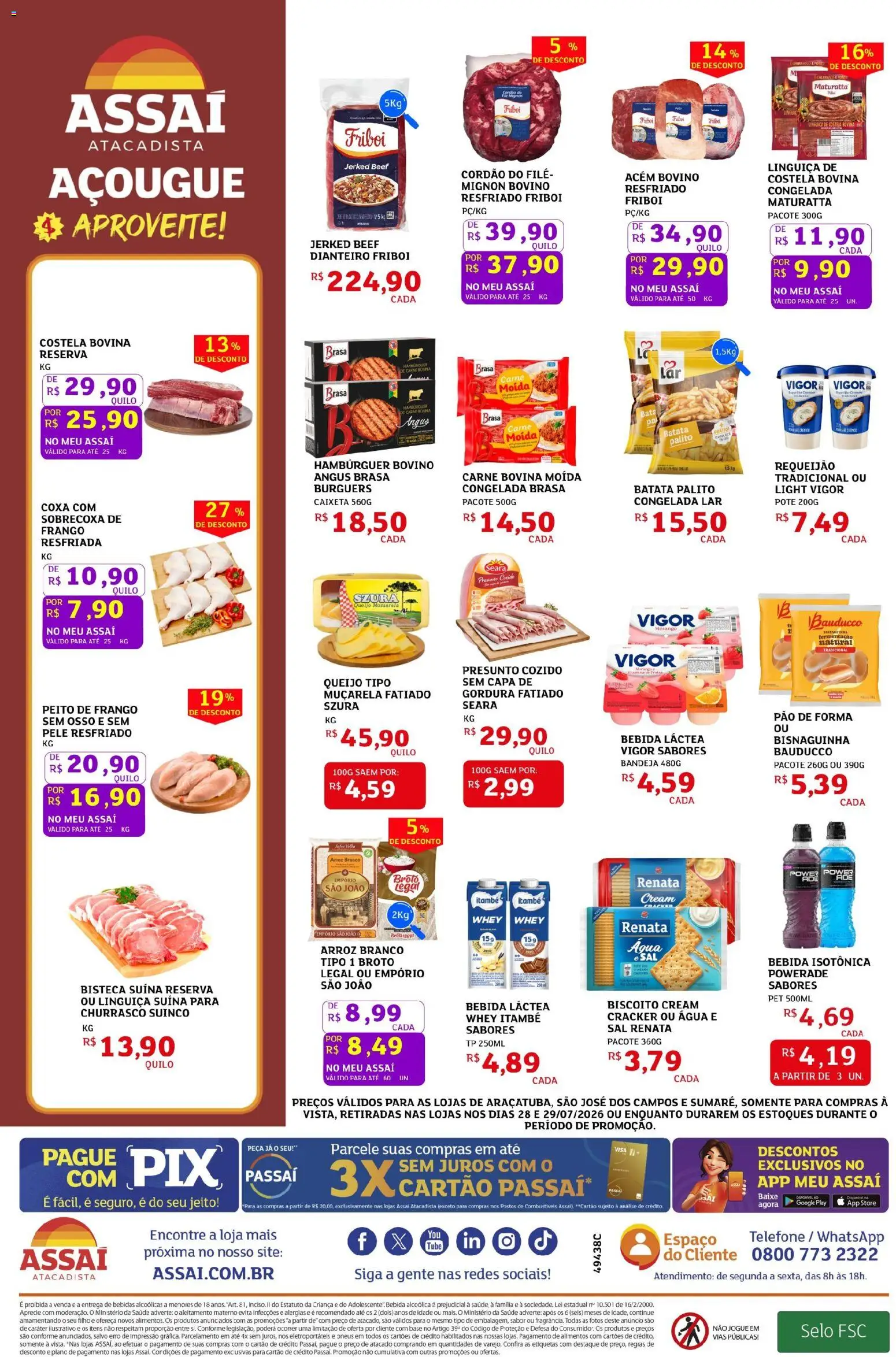 Assaí Atacadista Folheto - válido de 28/07/2026 | Página: 2 | Produtos: Acém, Queijo, Sal, Requeijão