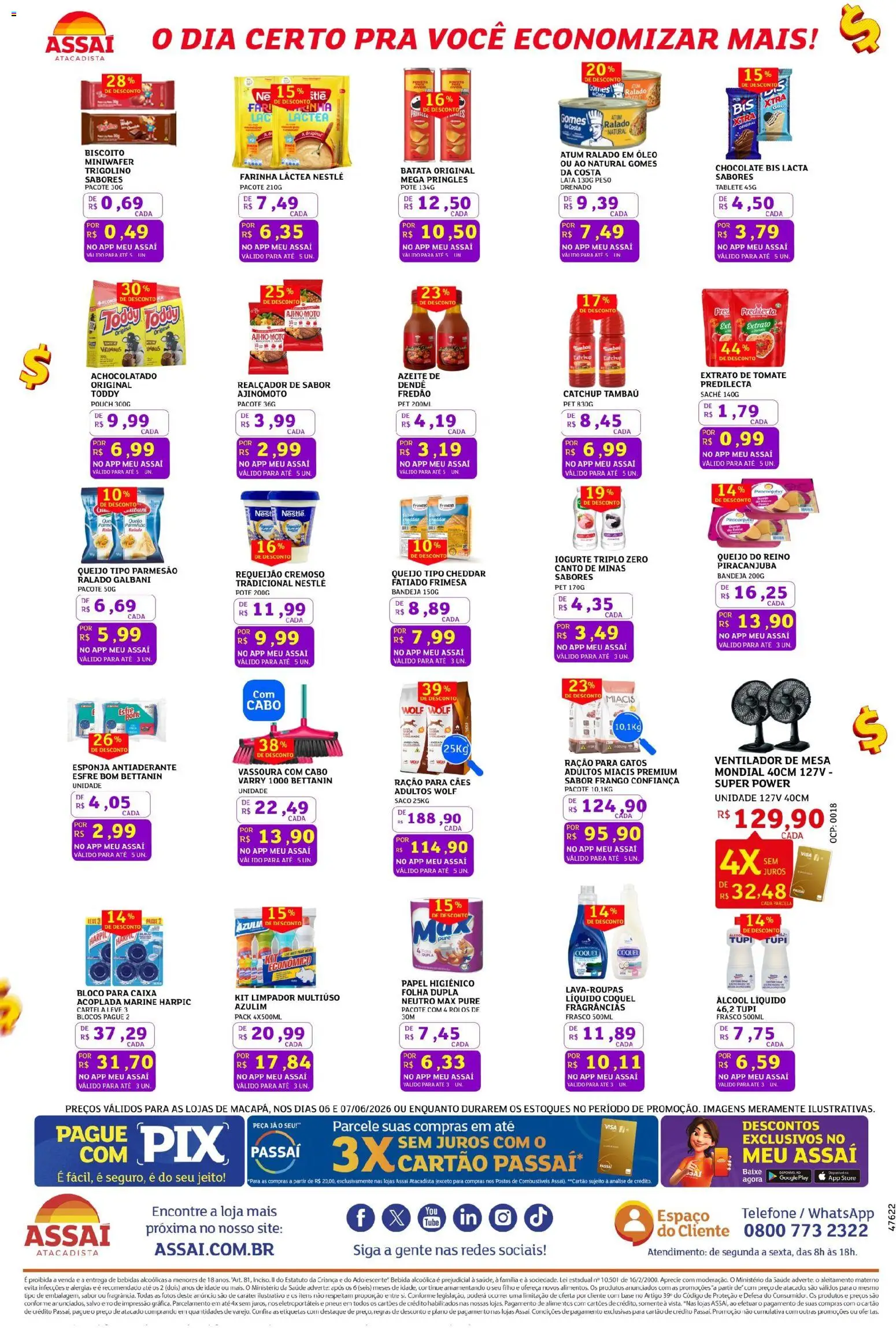 Assaí Atacadista Folheto - válido de 06.06.2026 | Página: 3 | Produtos: Limpador multiuso, Caixa, Iogurte, Telefone