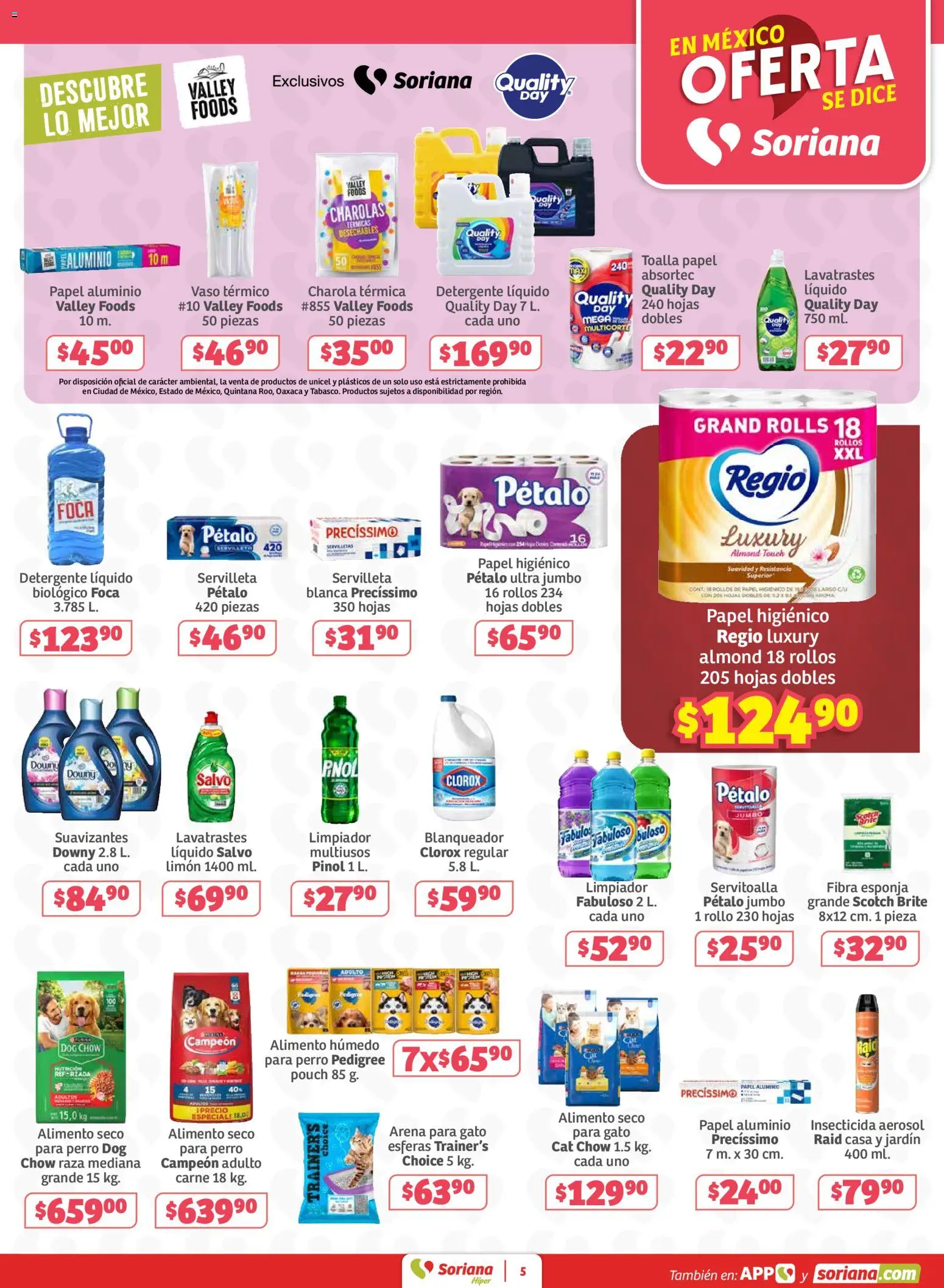 Nuevas ofertas de Soriana válidas en toda la República Mexicana desde el 31/07/2026. ¡Encuentra las mejores ofertas en Soriana Oferta se dice Soriana Híper Nacional! | Página: 5 | Productos: Detergente, Toalla, Papel higiénico, Servilletas
