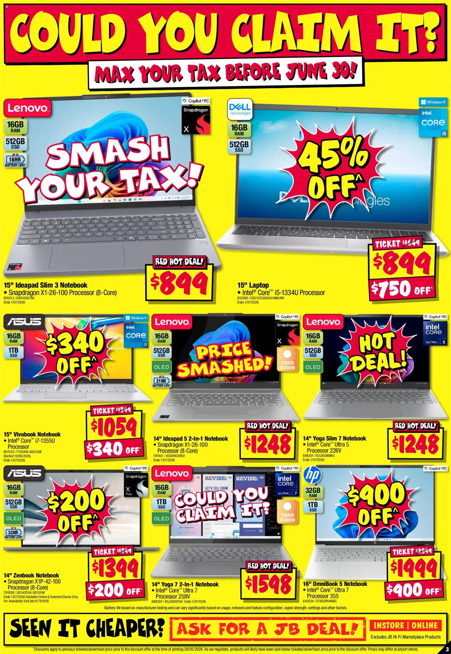 JB Hi-Fi catalogue - valid from 11.06.2026 | Page: 3 | Products: Battery, Notebook, Laptop, Screen