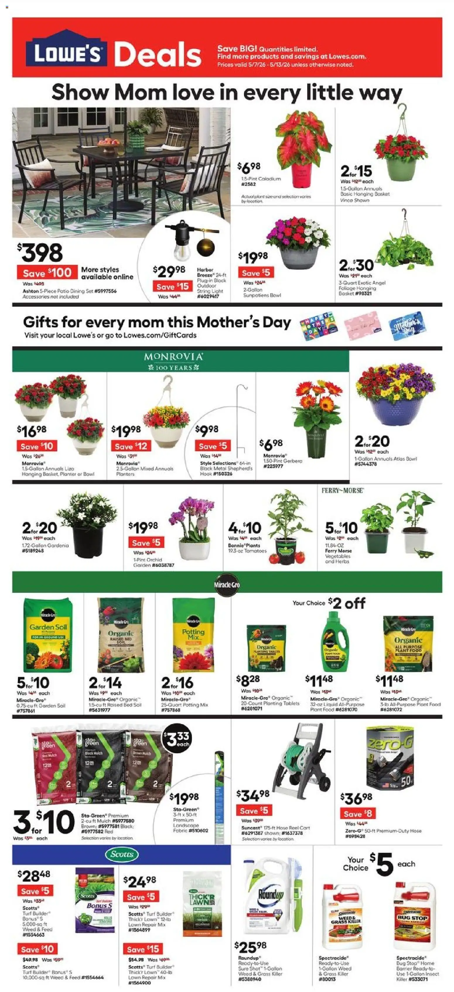 Lowe's Weekly Ad - valid from 07.05.2026 | Page: 1 | Products: Bed, Tomatoes, Vegetables, Peach