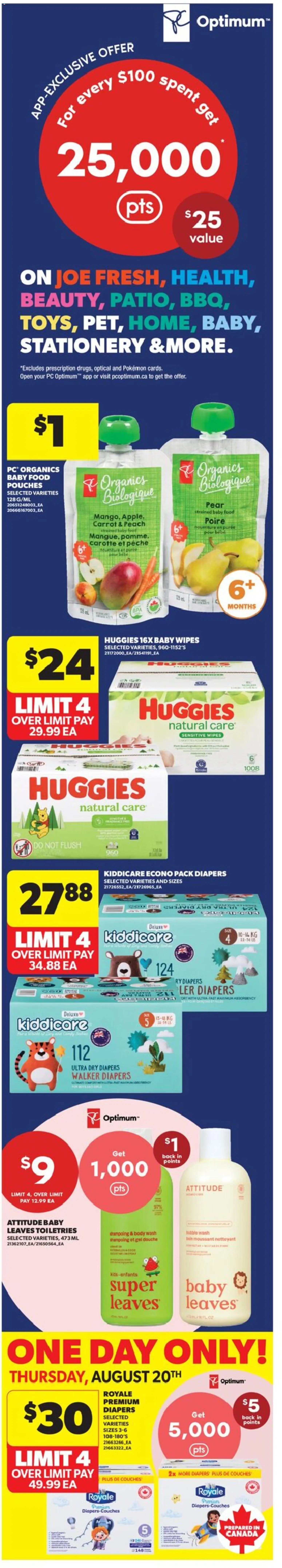 Real Canadian Superstore flyer valid from Aug 20, 2026 | Page: 1 | Products: Carrot, PC, Body wash, Food