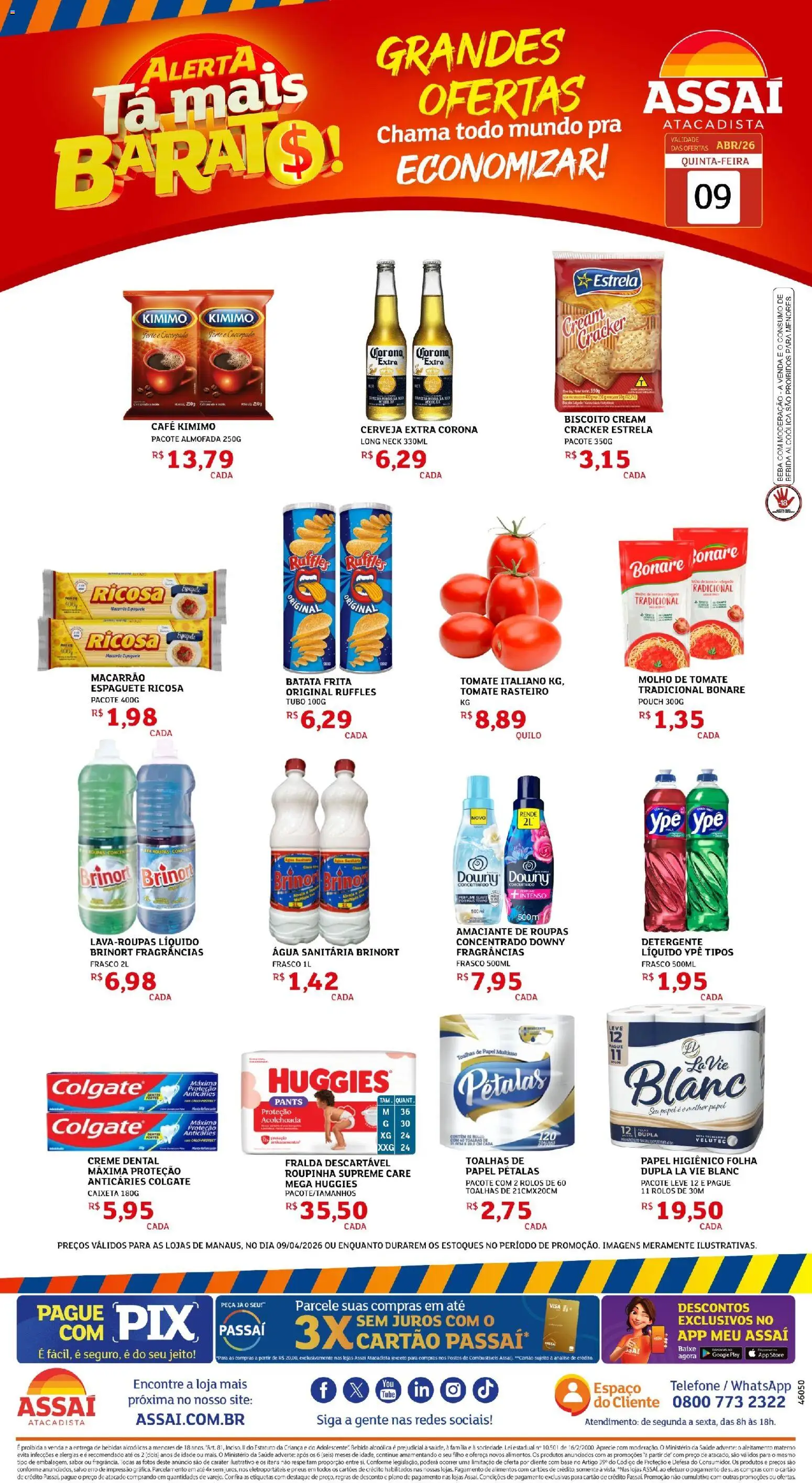 Assaí Atacadista Folheto - válido de 02/07/2026 | Página: 1 | Produtos: Amaciante de roupas, Bebida, Creme dental, Água sanitária