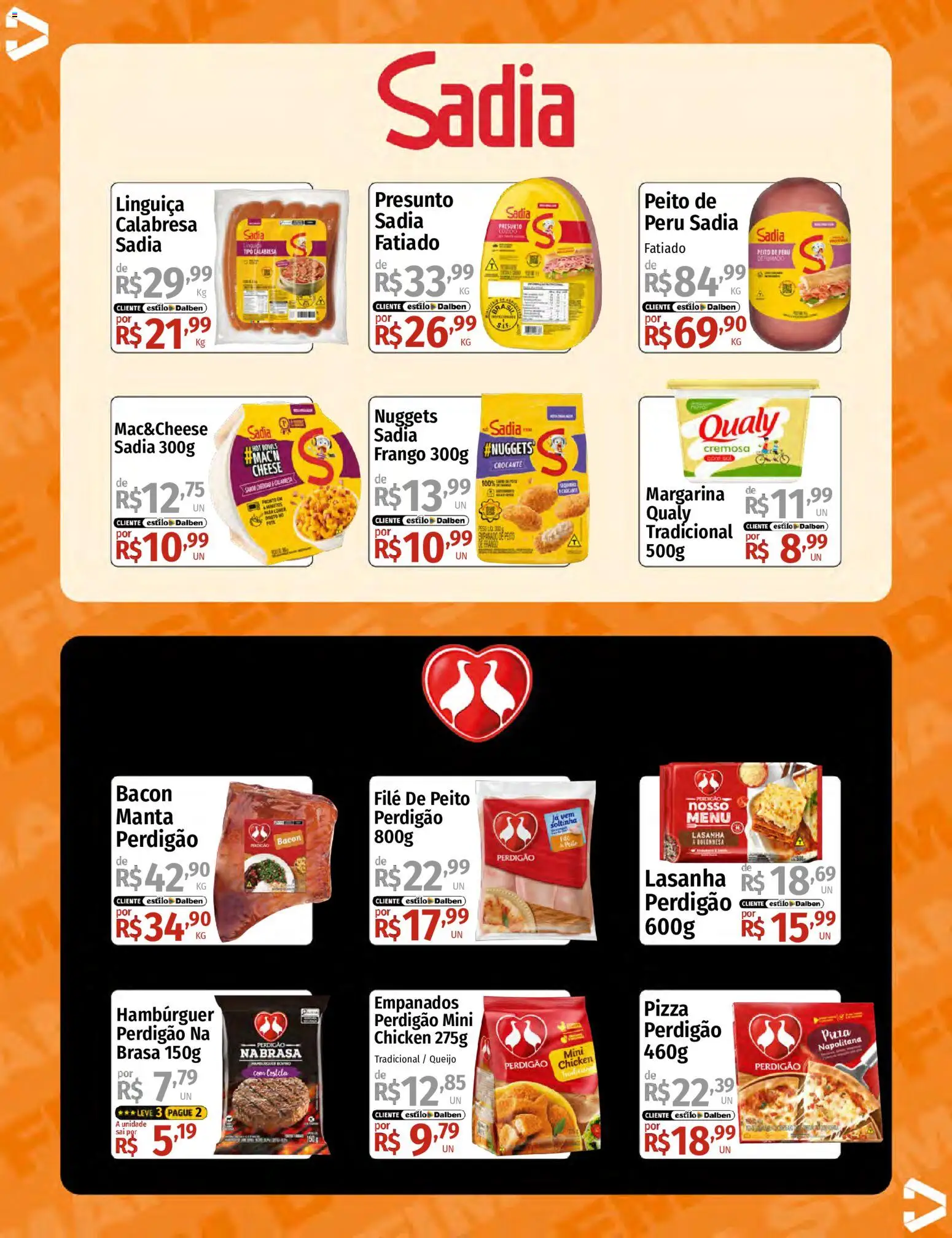 Supermercado Dalben Folheto - válido de 05.06.2026 | Página: 12 | Produtos: Linguiça, Hambúrguer, Frango, Margarina
