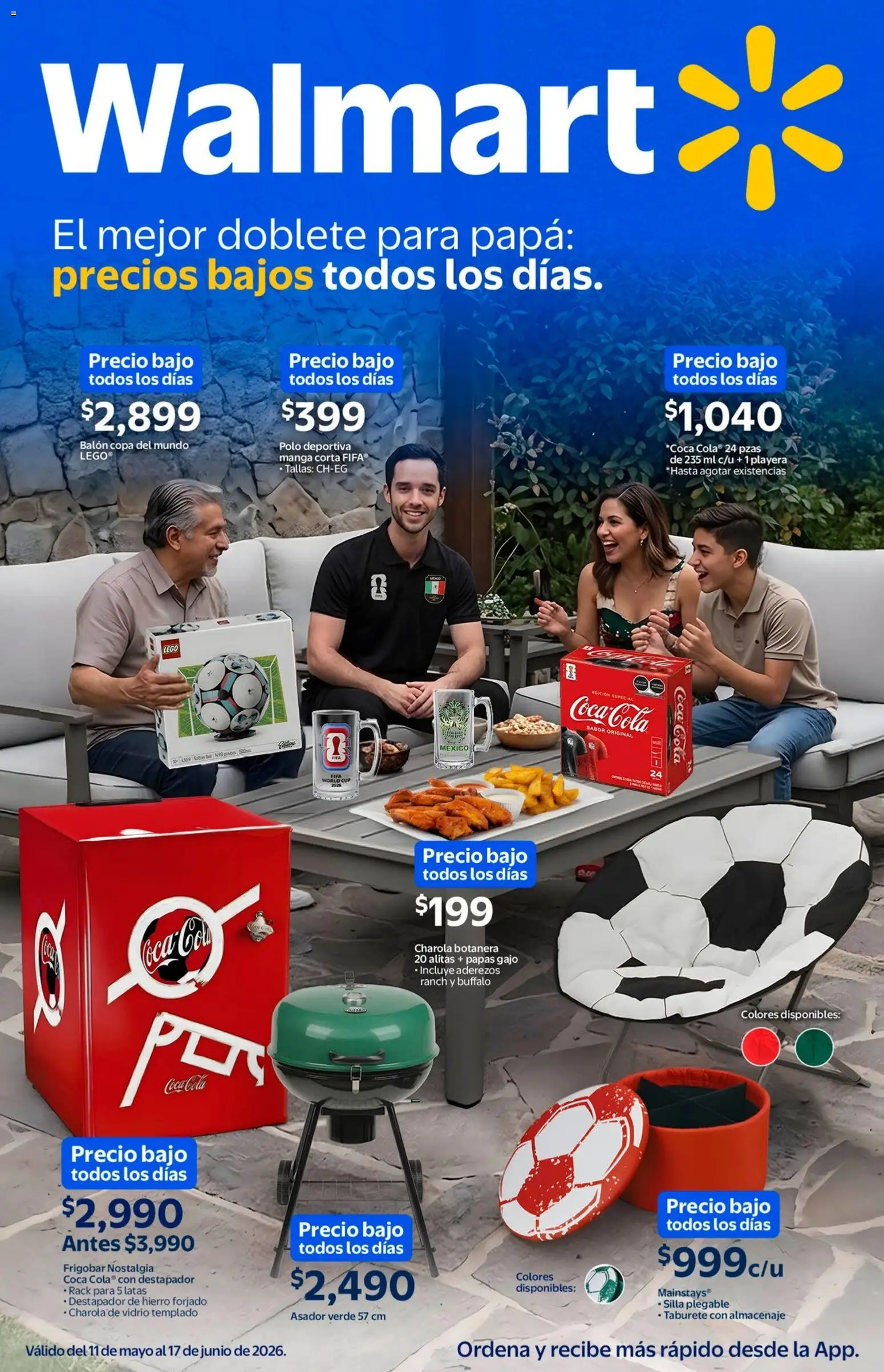 Nuevas ofertas de Walmart válidas en toda la República Mexicana desde el 11.05.2026. ¡Encuentra las mejores ofertas en  Walmart folleto El mejor doblete para papá! | Página: 1 | Productos: Silla, Destapador, Manga, Playera