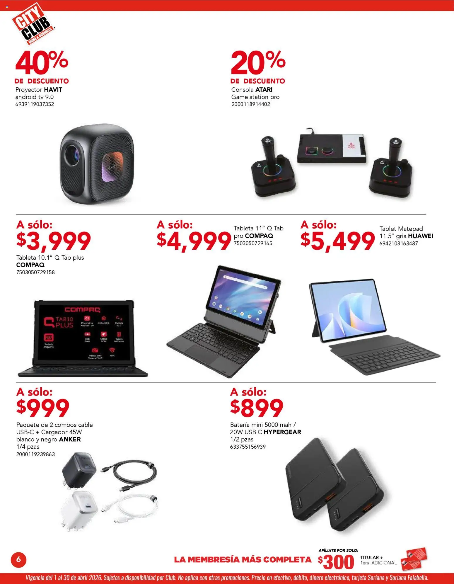 Nuevas ofertas de City Club válidas en toda la República Mexicana desde el 01.04.2026. ¡Encuentra las mejores ofertas en City Club catálogo! | Página: 6 | Productos: Usb, Cargador, Cable, Batería
