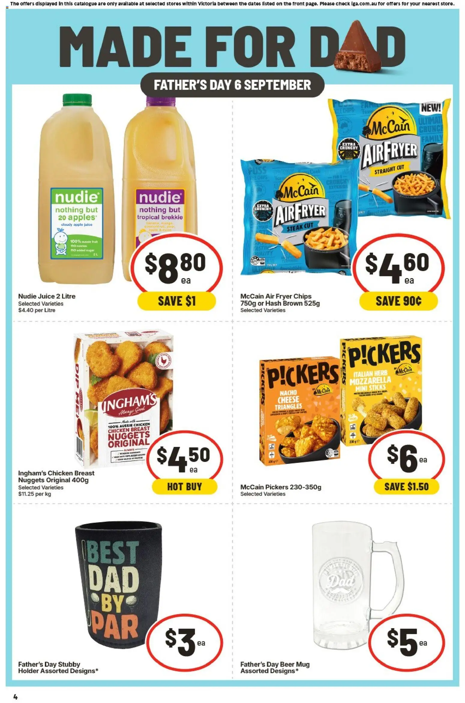 IGA catalogue - valid from 26/08/2026 | Page: 4 | Products: Juice, Beer, Chicken, Apple juice