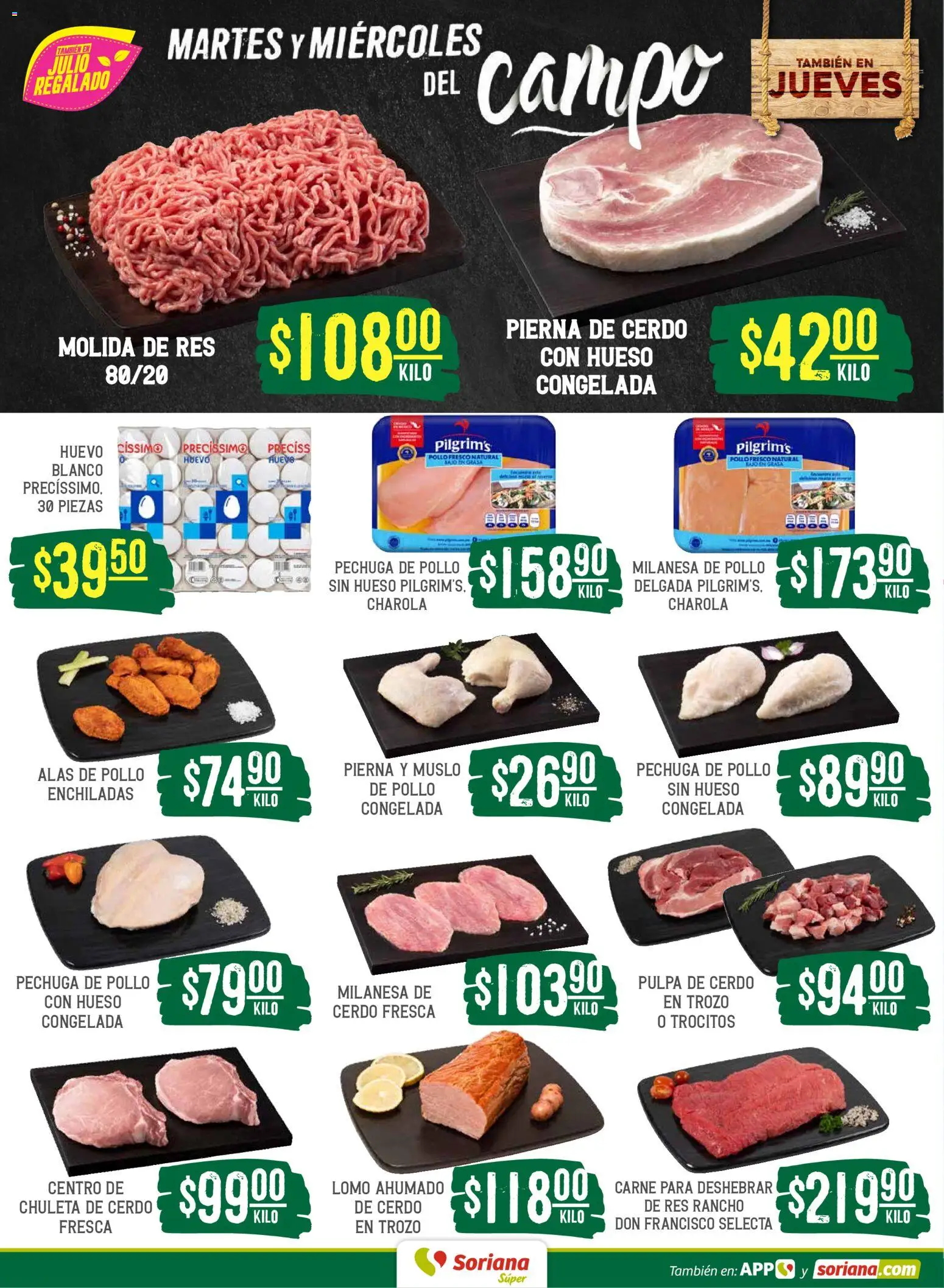 Nuevas ofertas de Soriana válidas en toda la República Mexicana desde el 07/07/2026. ¡Encuentra las mejores ofertas en Soriana Martes y Miércoles del Campo Súper: Juárez! | Página: 4 | Productos: Pollo, Milanesa, Huevo, Res