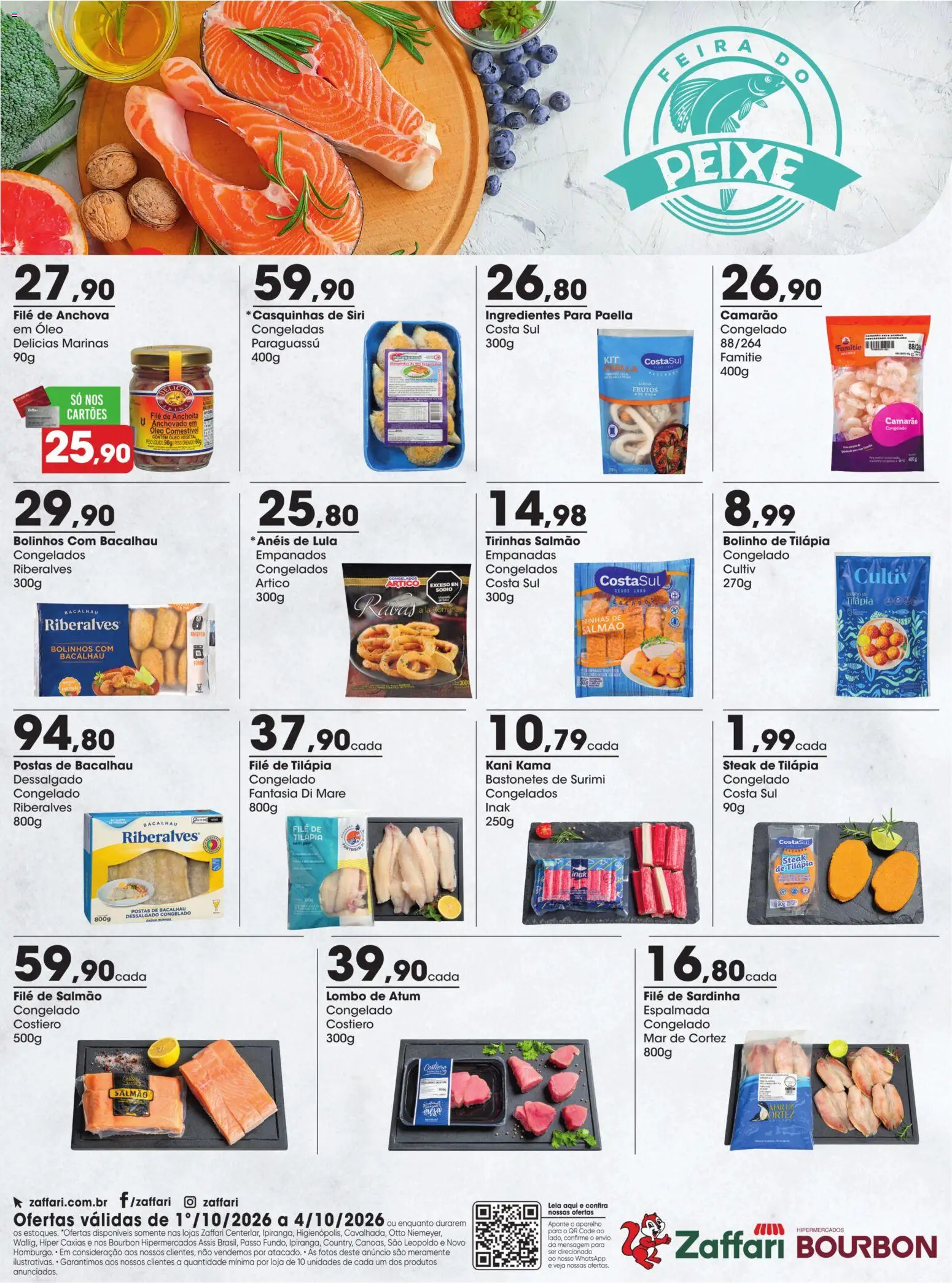 Zaffari Folheto - válido de 01/10/2026 | Página: 2 | Produtos: Bacalhau, Steak, Camarão, Lula