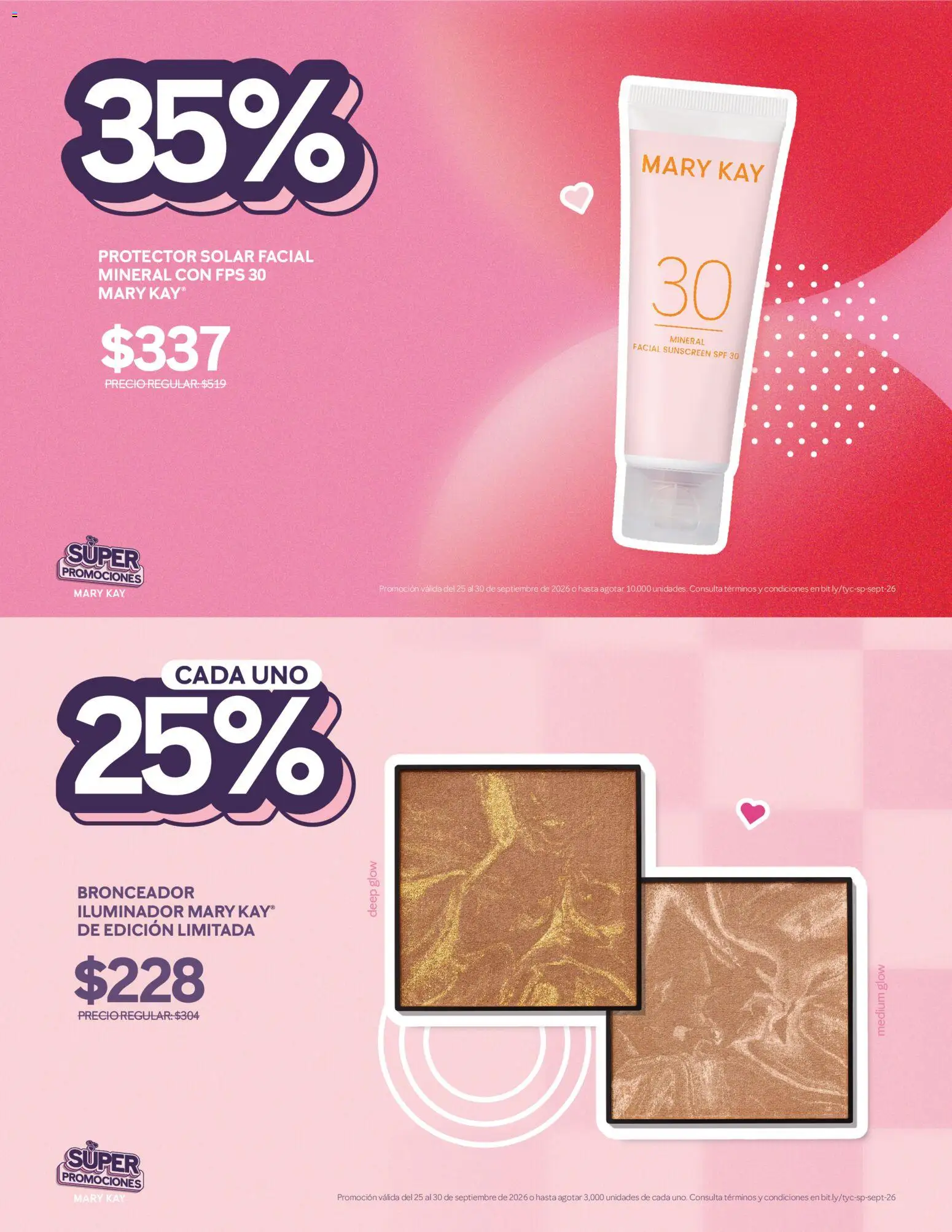 Nuevas ofertas de Mary Kay válidas en toda la República Mexicana desde el 25/09/2026. ¡Encuentra las mejores ofertas en Mary Kay catálogo Super promociones! | Página: 2 | Productos: Iluminador, Bronceador, Protector solar