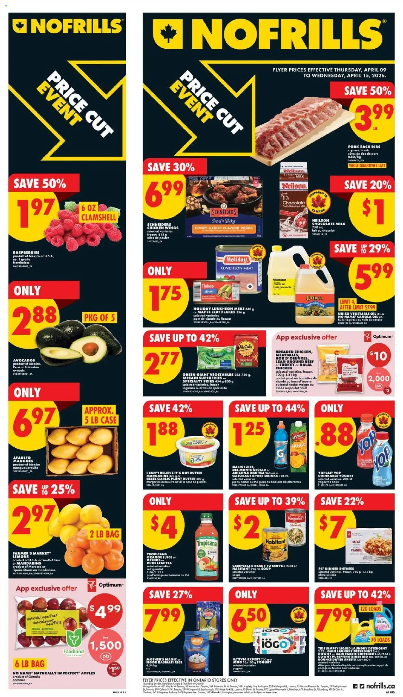 No Frills flyer valid from 09.04.2026 | Page: 1 | Products: Rice, Dryer, Butter, Yogurt