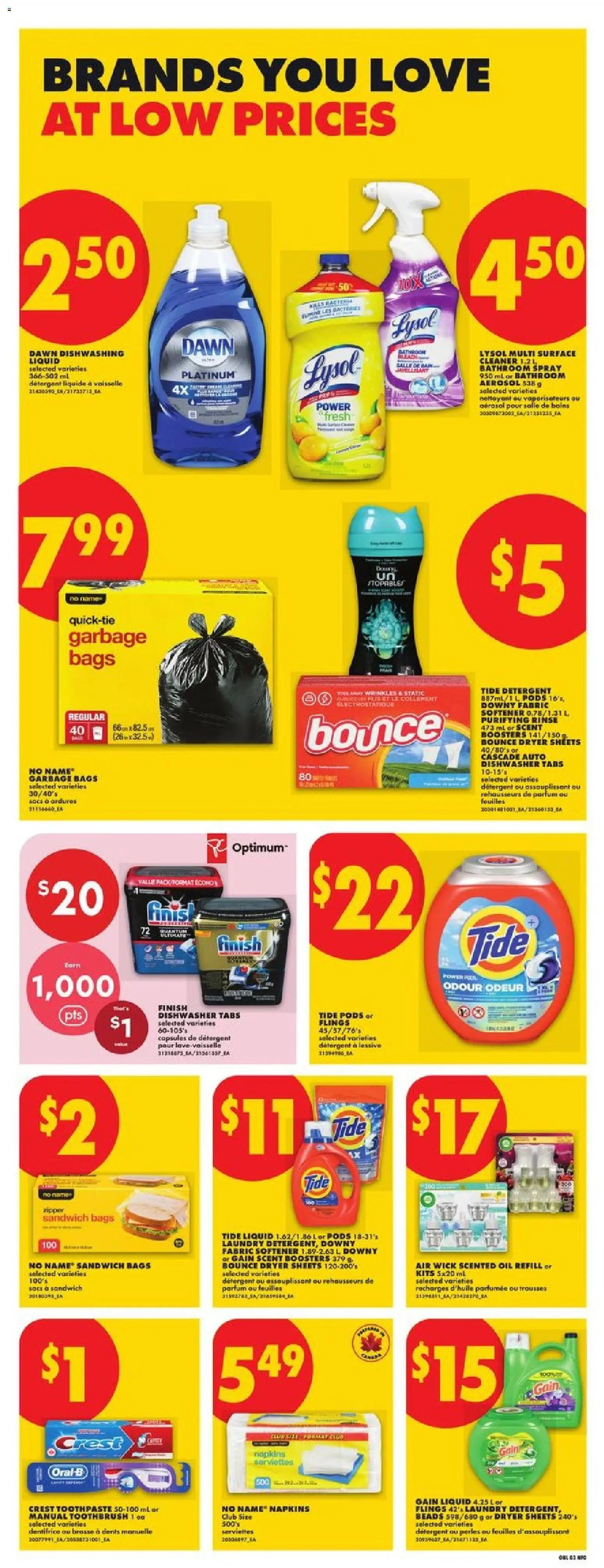 No Frills flyer valid from Jul 9, 2026 | Page: 7 | Products: Dishwasher, Toothpaste, Detergent, Oil