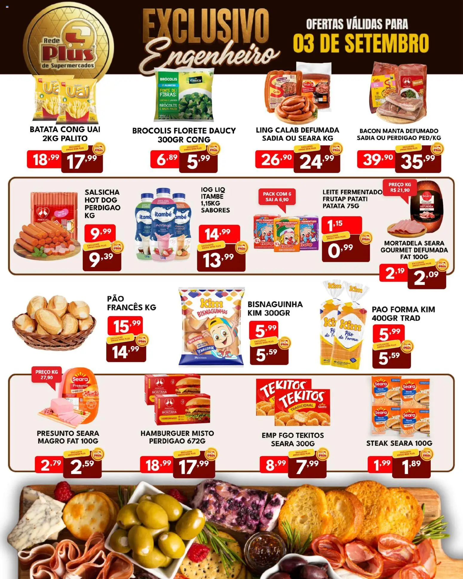 Rede Plus Supermercados Folheto - válido de 03/09/2026 | Página: 4 | Produtos: Leite, Pão, Hambúrguer, Batata
