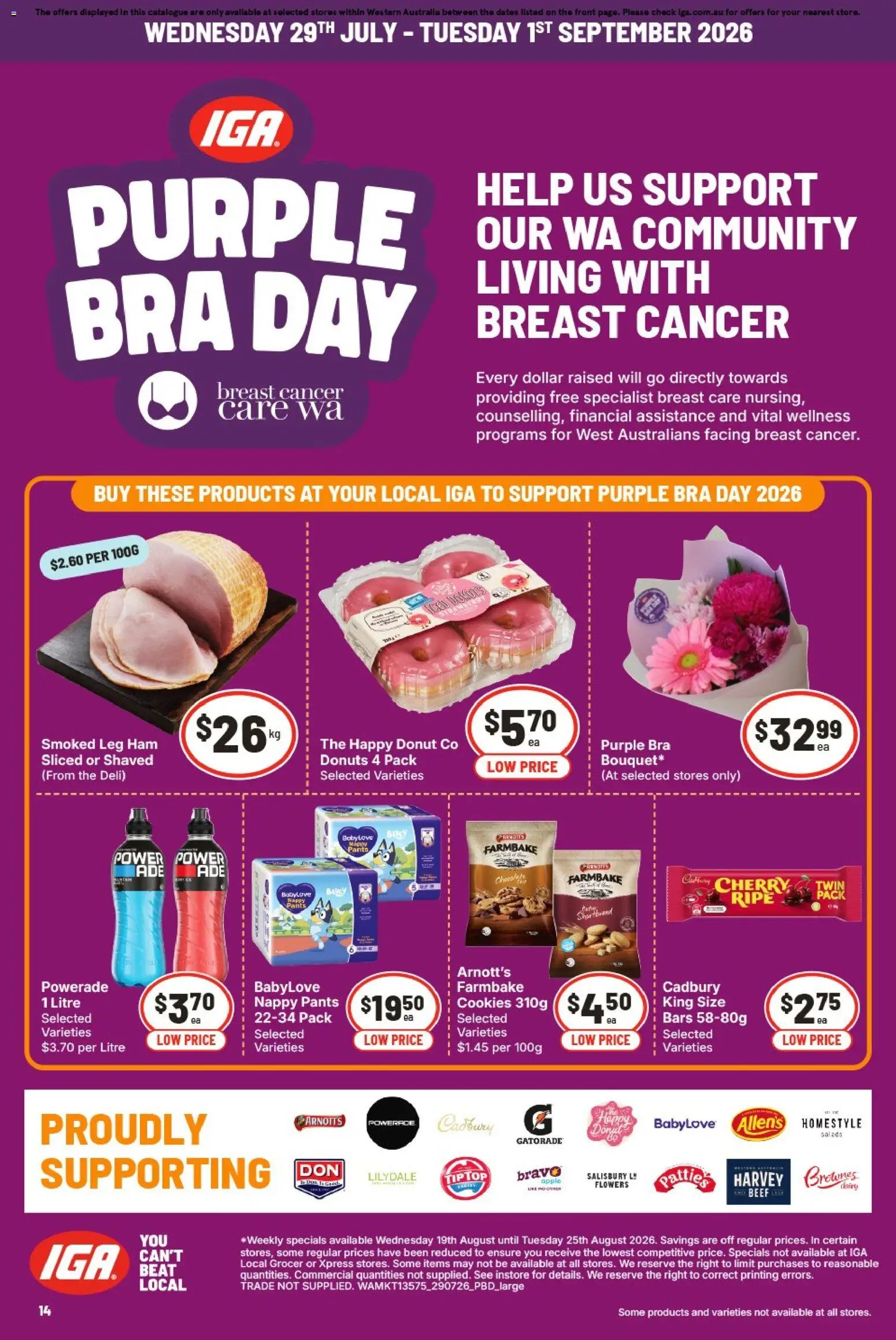 IGA catalogue - valid from 19/08/2026 | Page: 14 | Products: Chocolate, Ham, Donut, Cookies