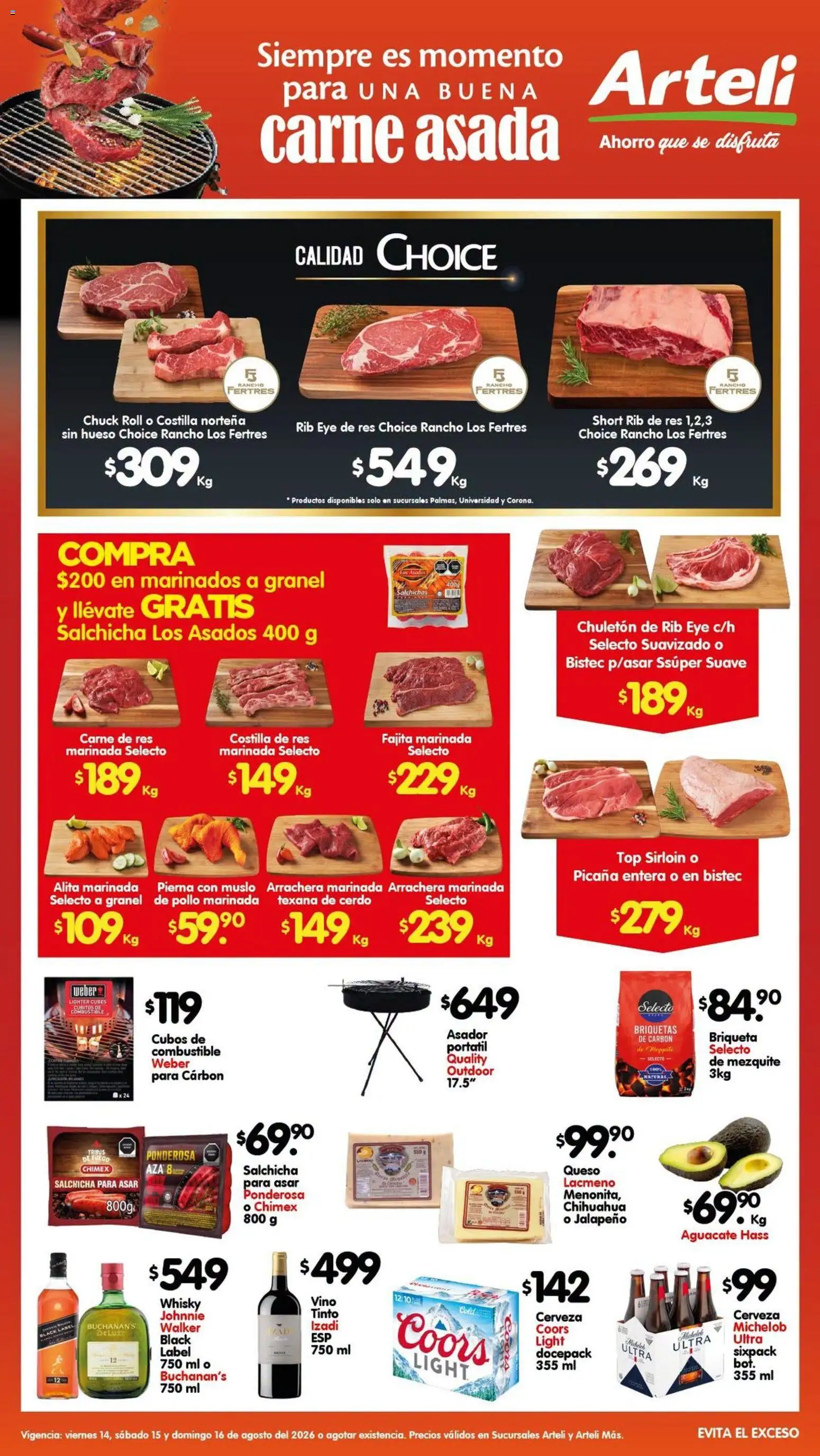 Nuevas ofertas de Arteli válidas en toda la República Mexicana desde el 14/08/2026. ¡Encuentra las mejores ofertas en Arteli folleto Carnes & Cortes! | Página: 1 | Productos: Bistec, Salchicha, Aguacate, Whisky
