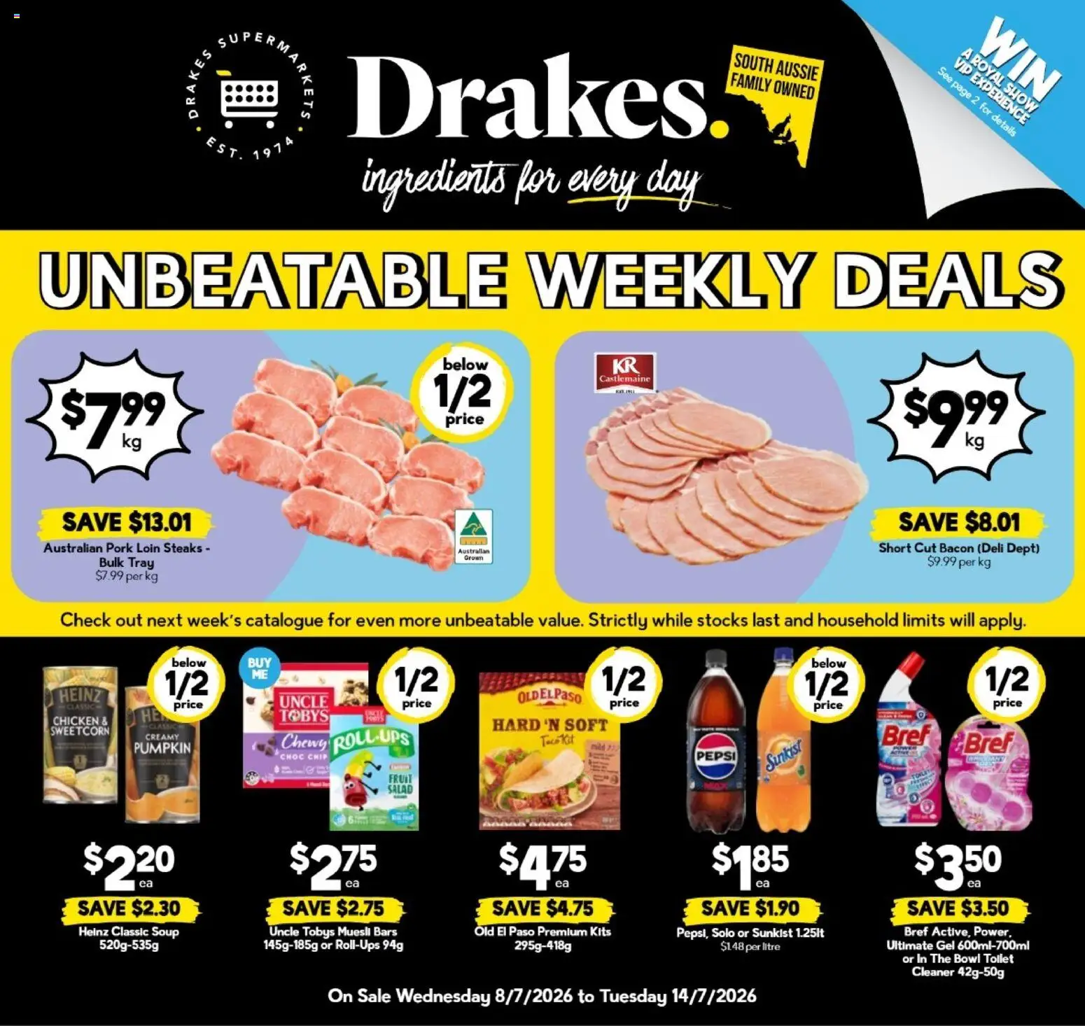 Drakes catalogue - valid from 08/07/2026 | Page: 1 | Products: Household, Kits, Cleaner, Pork
