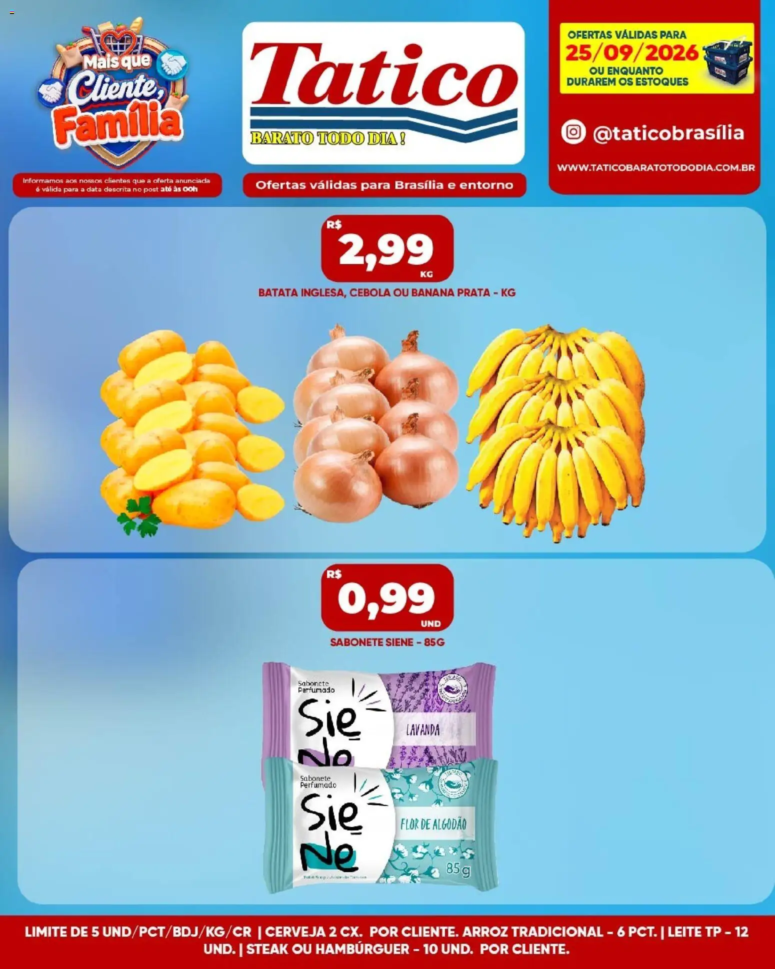 Tatico Folheto - válido de 25/09/2026 | Página: 1 | Produtos: Leite, Hambúrguer, Sabonete, Batata