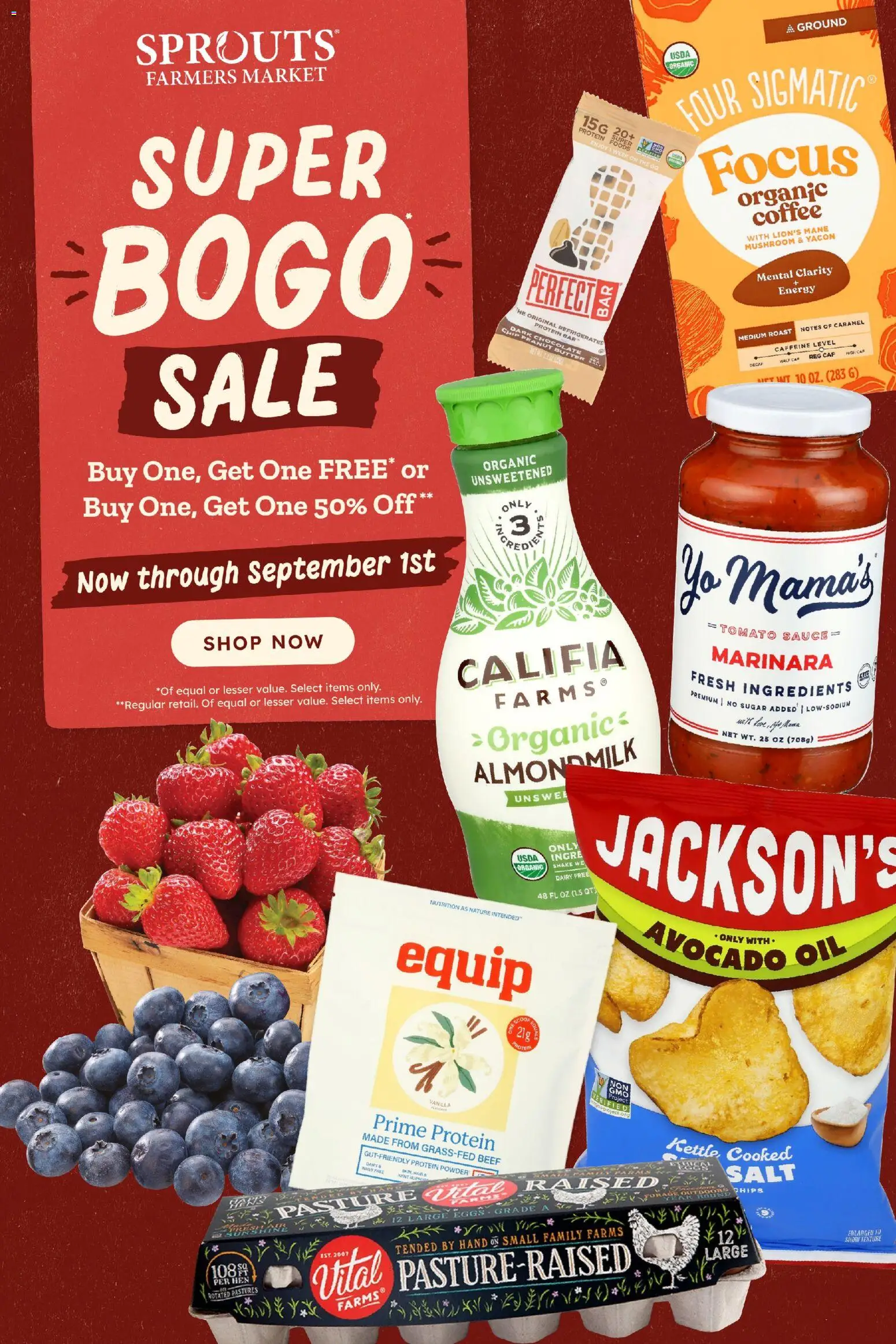 Sprouts Weekly Ad - valid from 08/26/2026 | Page: 1 | Products: Protein bar, Sauce, Sugar, Tomato