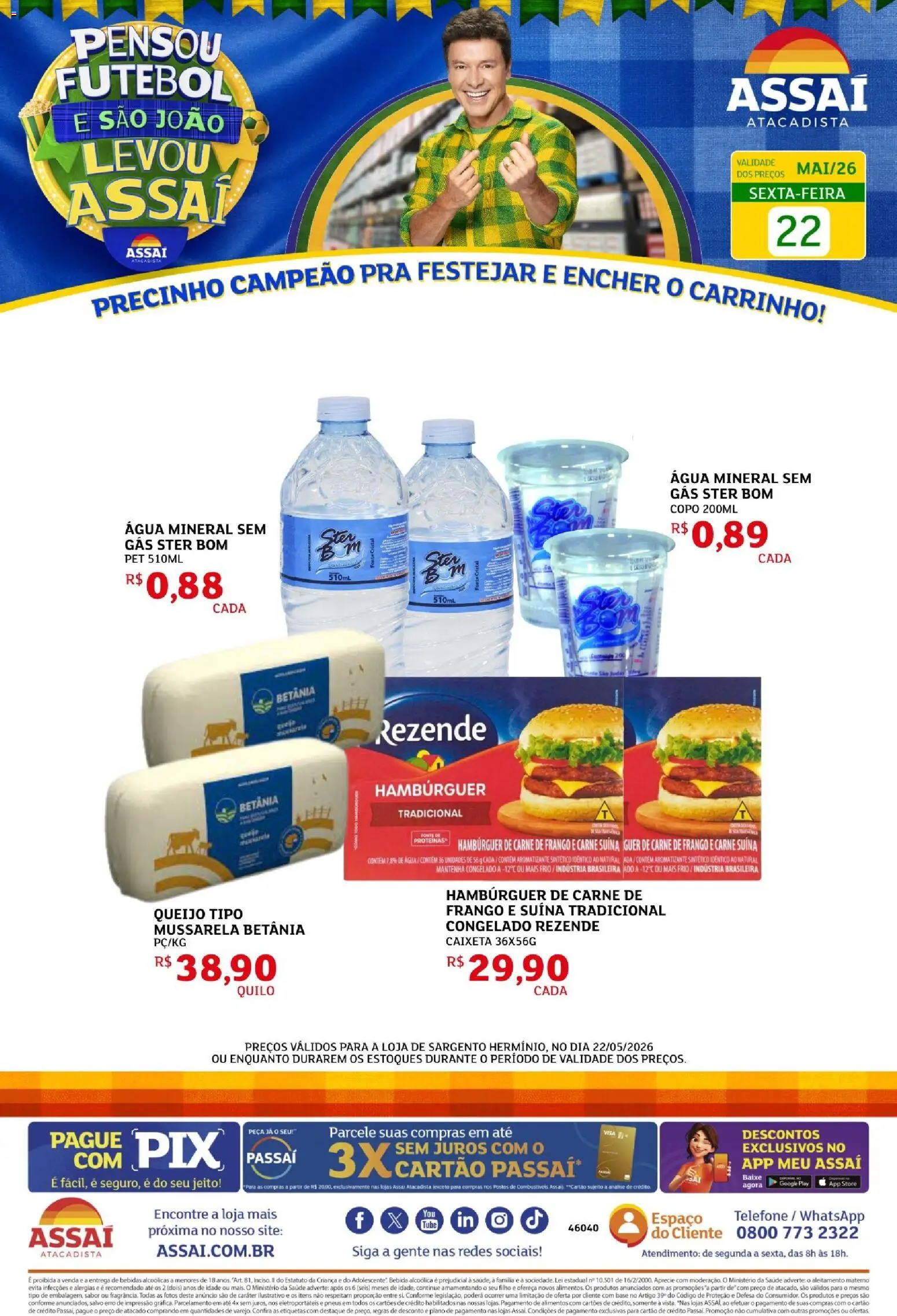 Assaí Atacadista Folheto - válido de 22.05.2026 | Página: 1 | Produtos: Pneus, Bebida, Telefone, Mussarela