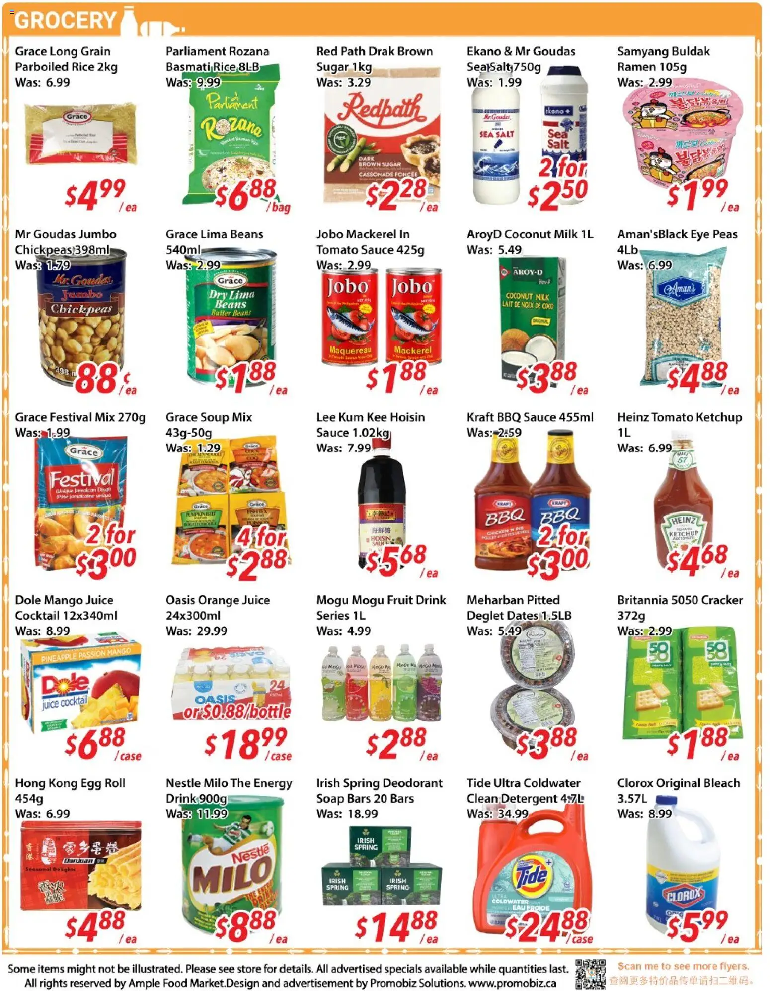 Ample Food Market flyer valid from Aug 28, 2026 | Page: 3 | Products: Pineapple, Sugar, Basmati rice, Juice