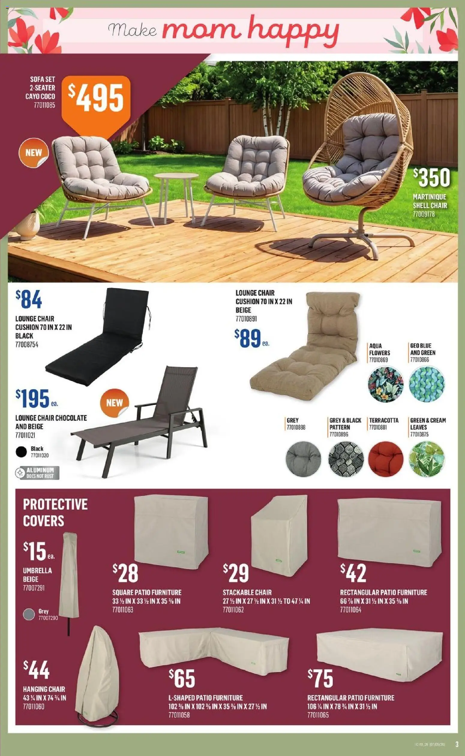 Canac flyer valid from 07.05.2026 | Page: 3 | Products: Umbrella, Sofa, Chair, Chocolate