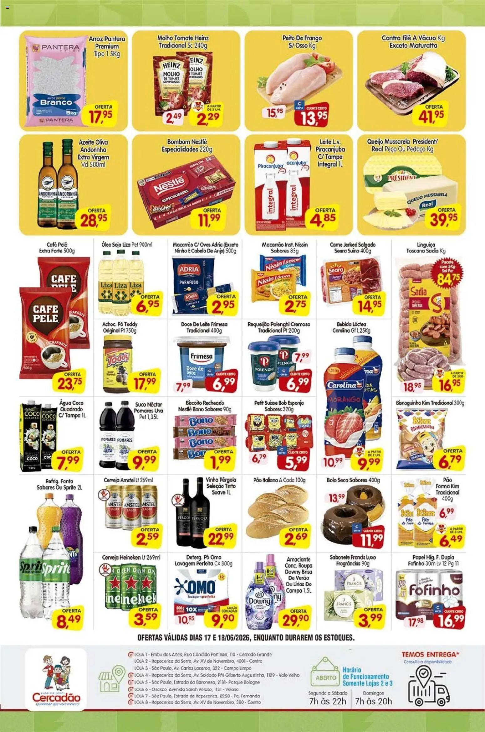 Cercadão Folheto - válido de 17.06.2026 | Página: 2 | Produtos: Linguiça, Cerveja, Macarrão, Biscoito recheado