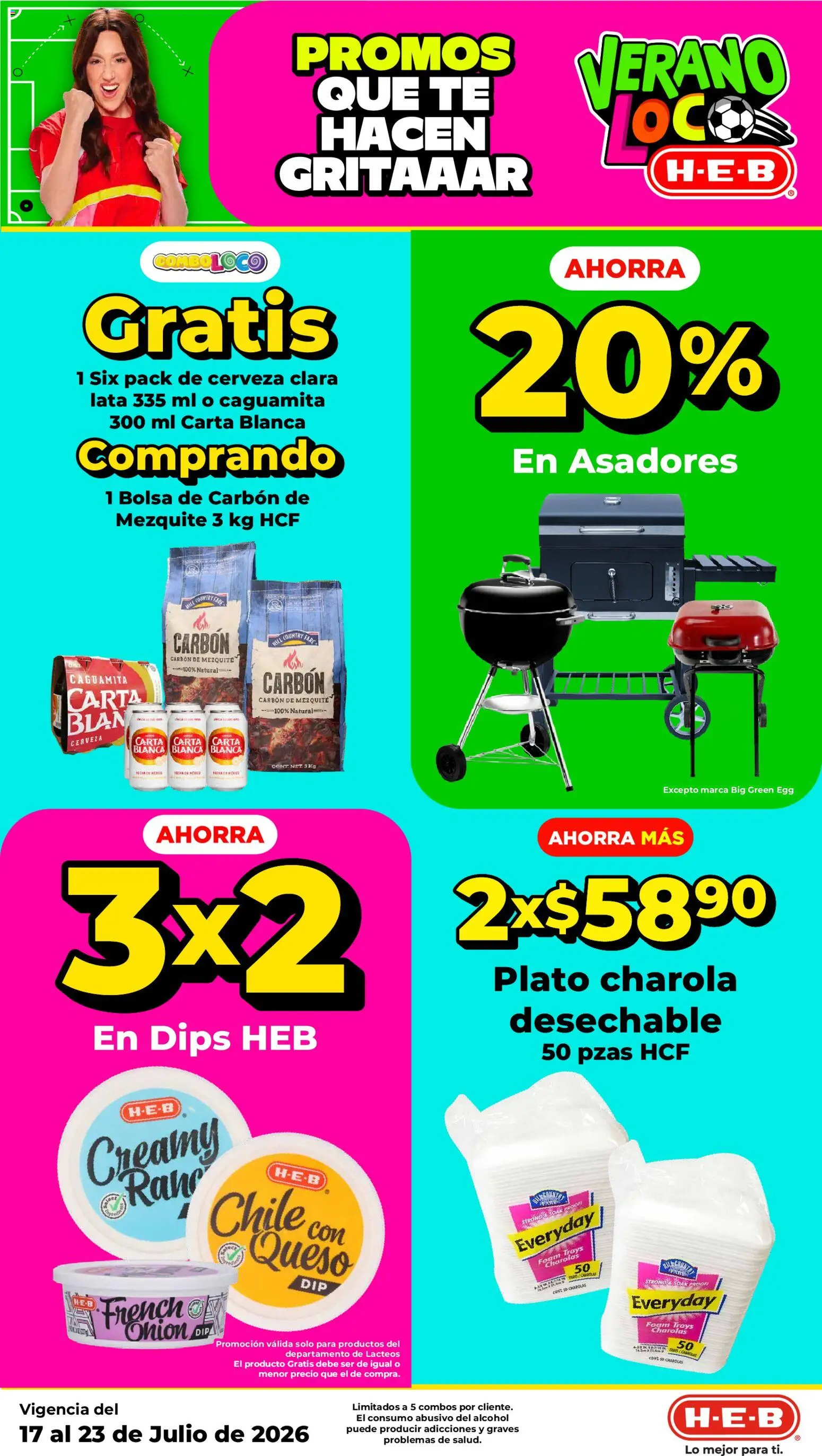 Nuevas ofertas de H-E-B válidas en toda la República Mexicana desde el 17/07/2026. ¡Encuentra las mejores ofertas en H-E-B folleto! | Página: 7 | Productos: Bolsa, Queso, Cerveza, Té
